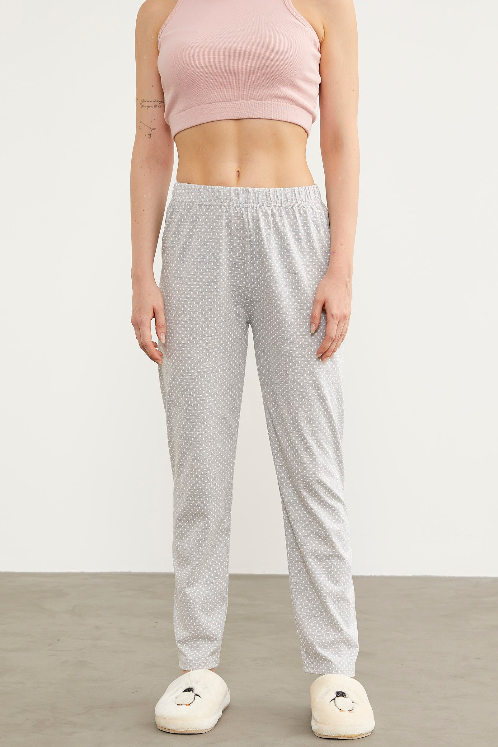 Desenli Viskon Pijama Altı - Gri (2) Sementa