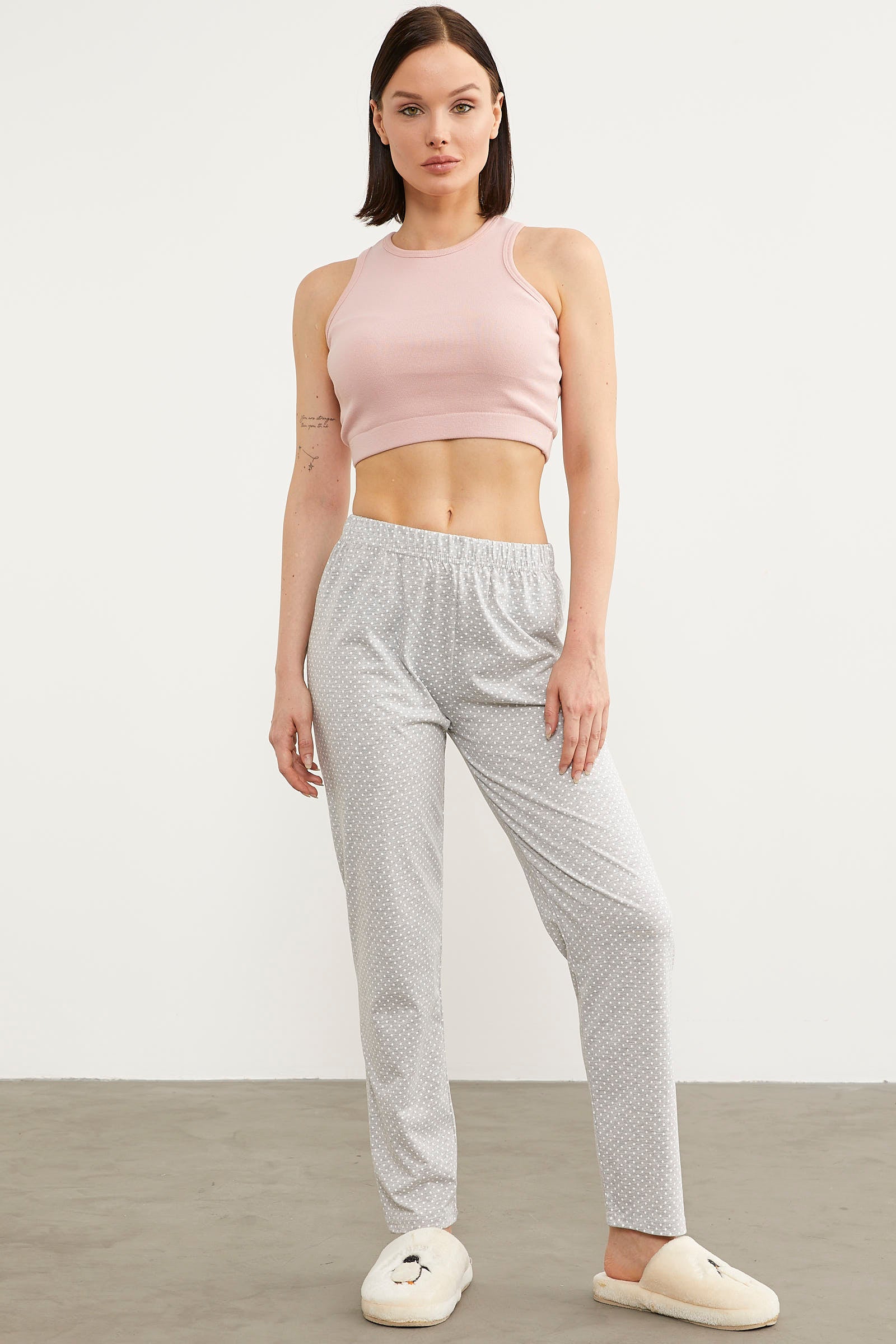 Desenli Viskon Pijama Altı - Gri (1) Sementa