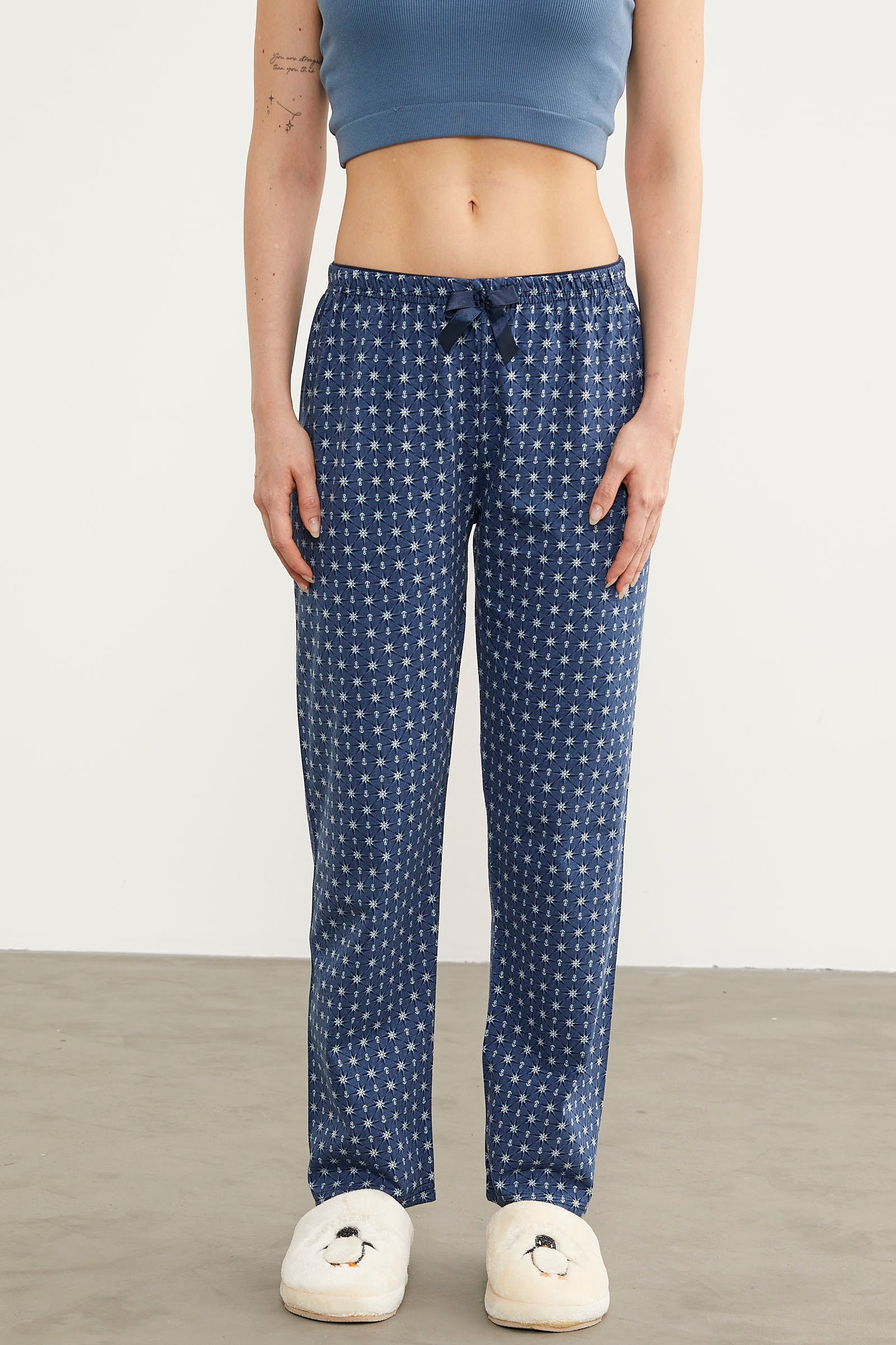 Desenli Viskon Pijama Altı - Indigo (2) Sementa