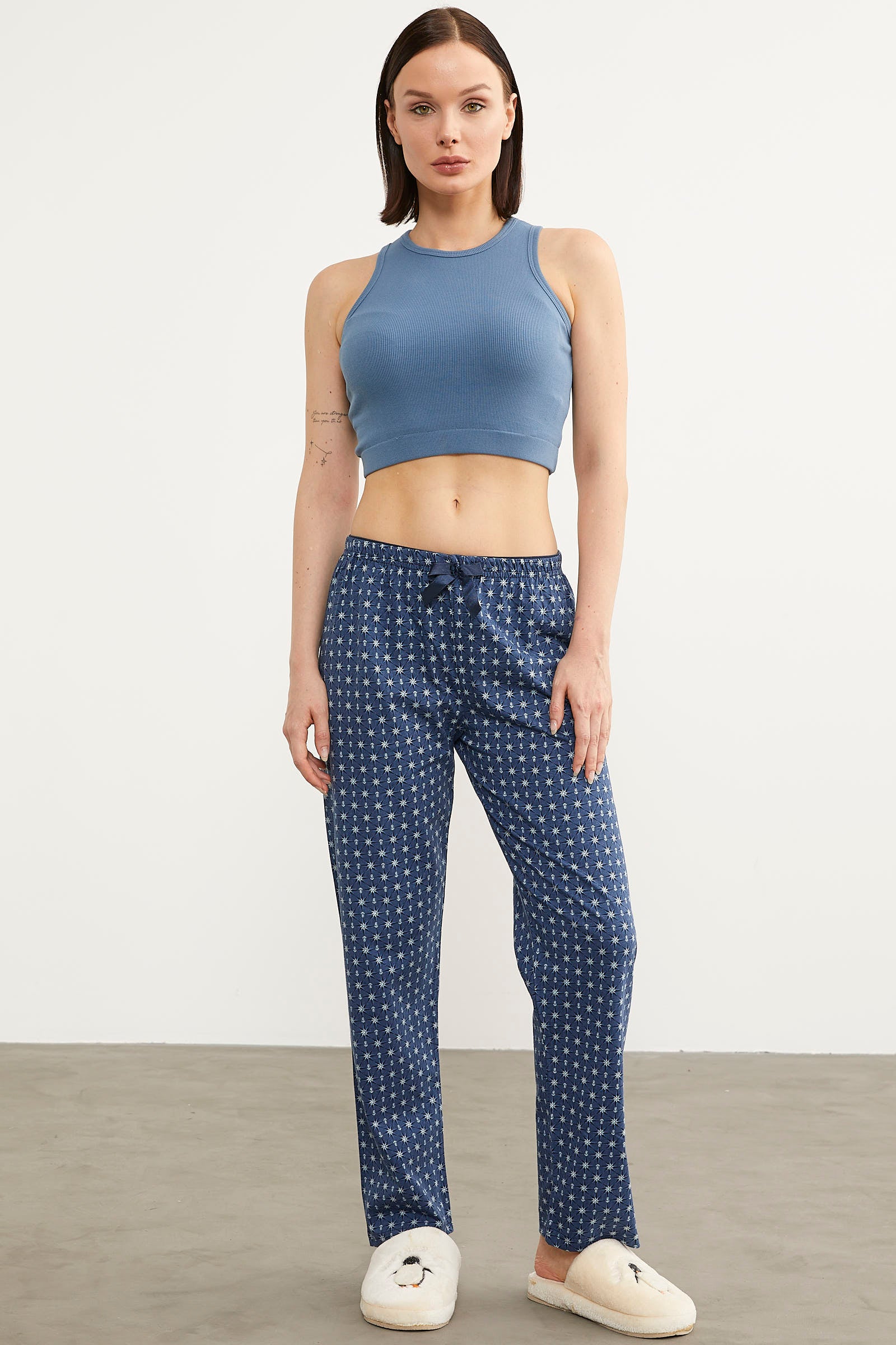 Desenli Viskon Pijama Altı - Indigo (3) Sementa