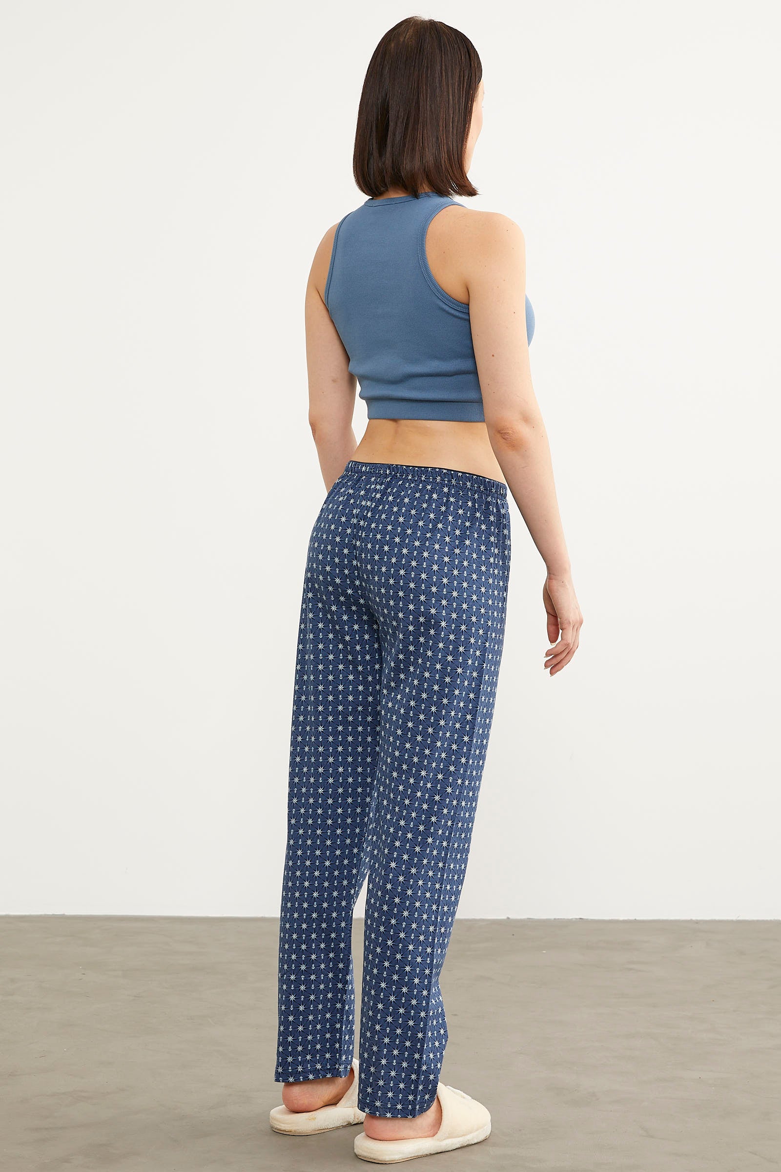 Desenli Viskon Pijama Altı - Indigo (4) Sementa