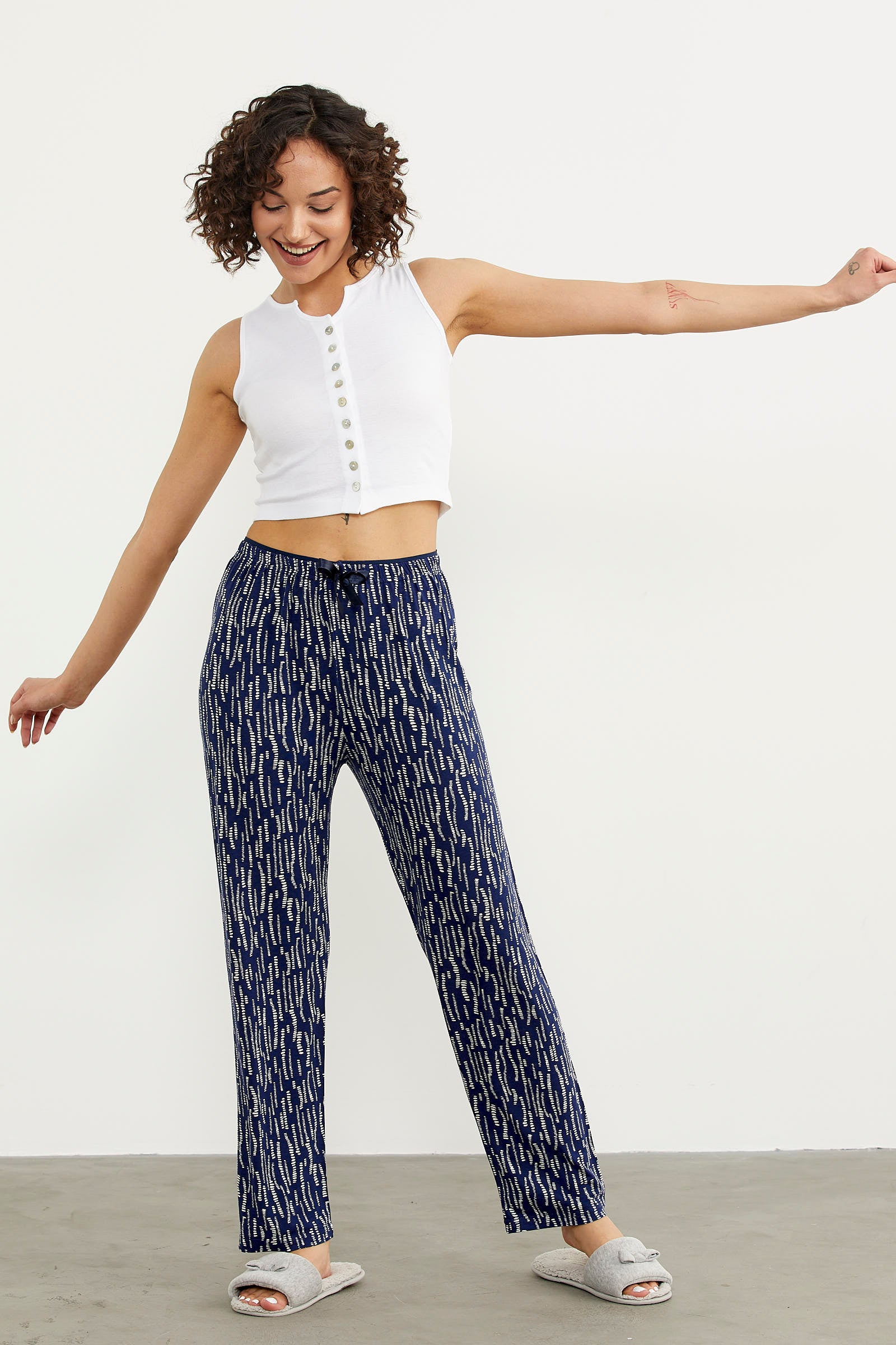 Desenli Viskon Pijama Altı - Lacivert (3) Sementa