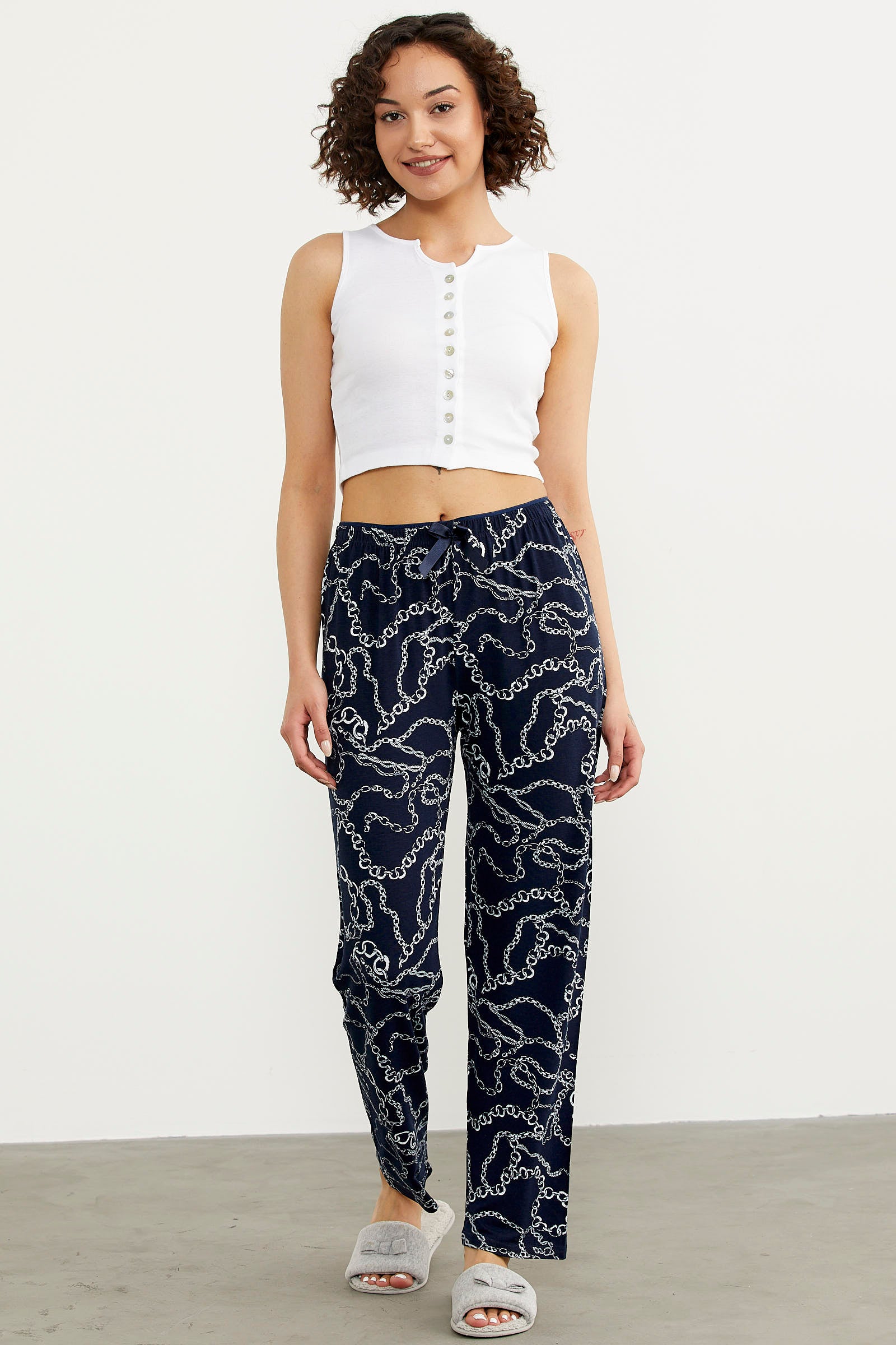 Desenli Viskon Pijama Altı - Lacivert (2) Sementa