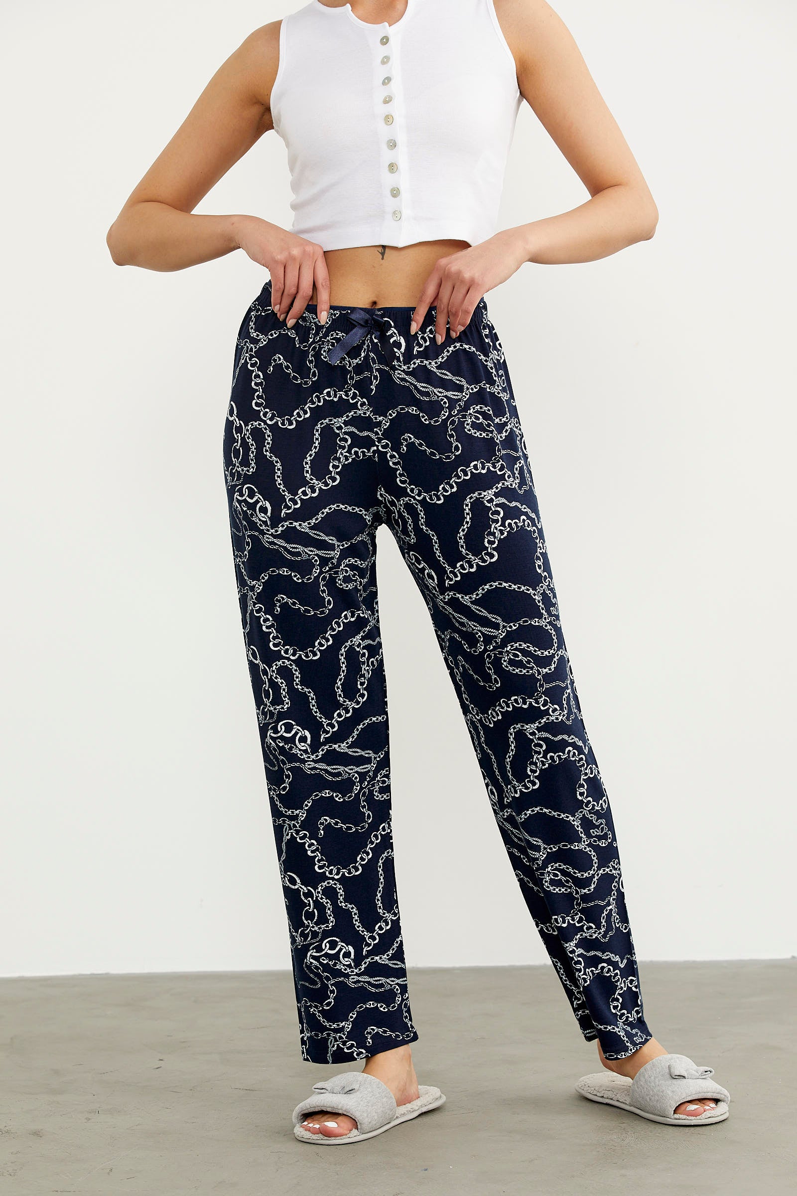 Desenli Viskon Pijama Altı - Lacivert (3) Sementa