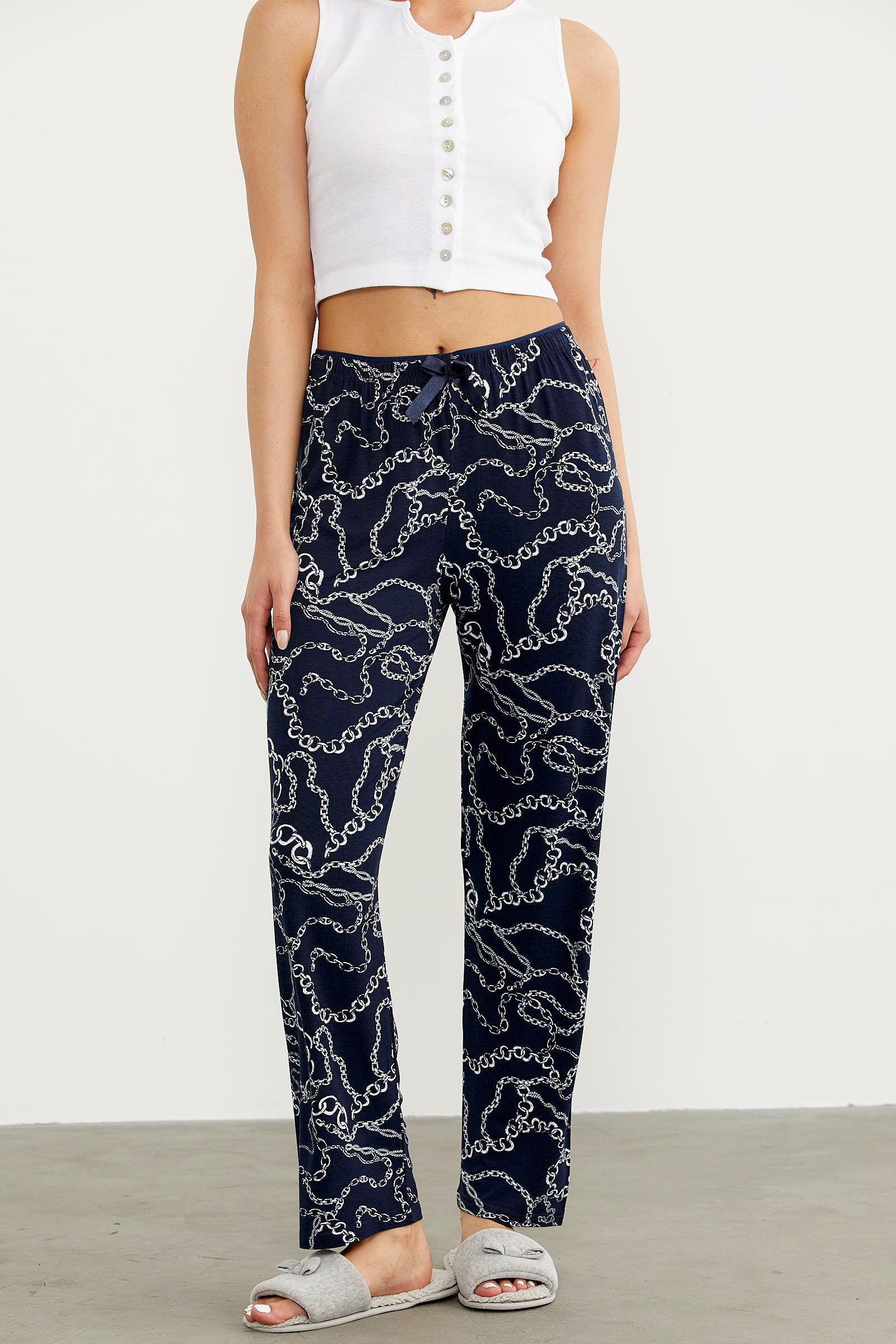 Desenli Viskon Pijama Altı - Lacivert (4) Sementa