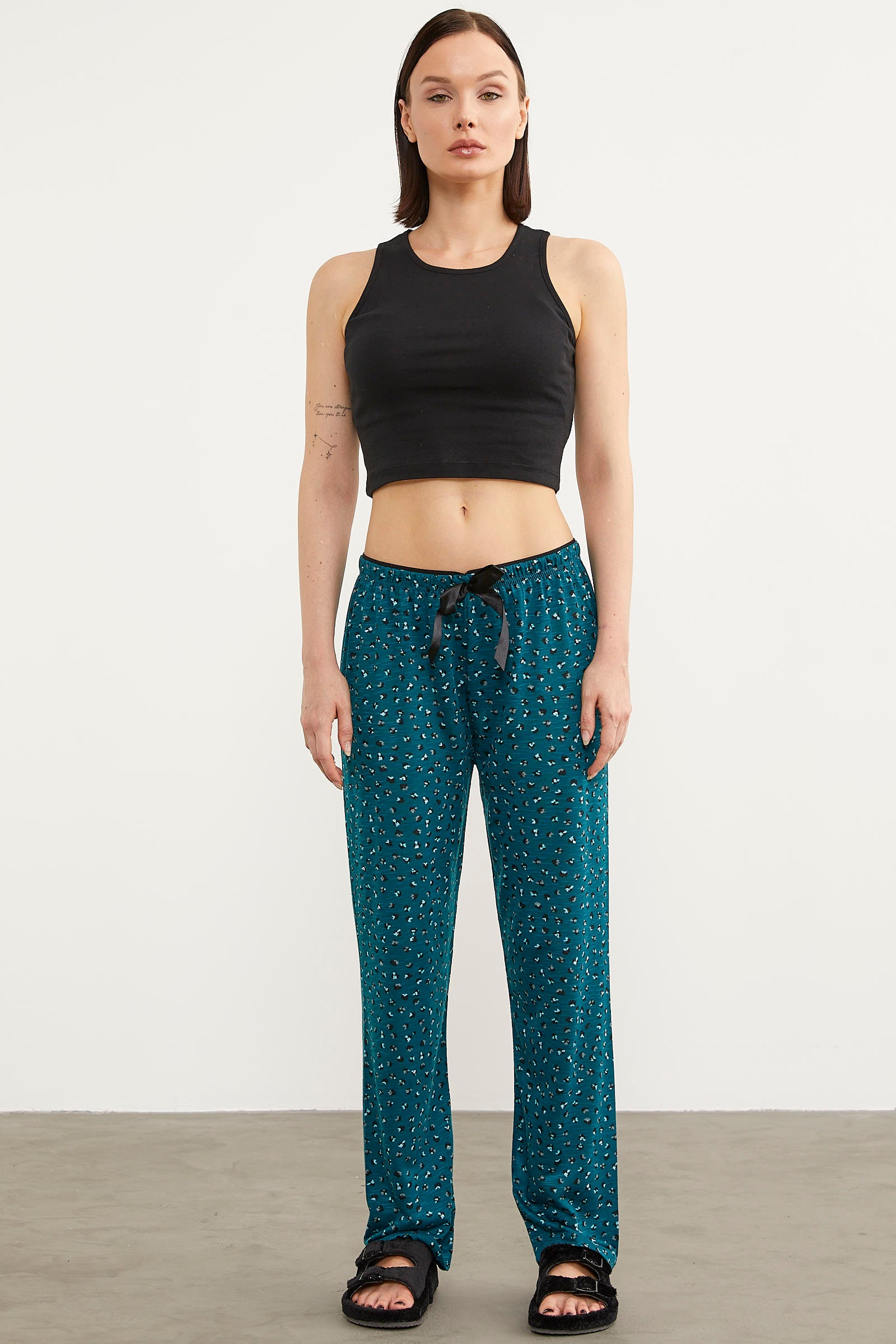 Desenli Viskon Pijama Altı - Petrol (1) Sementa