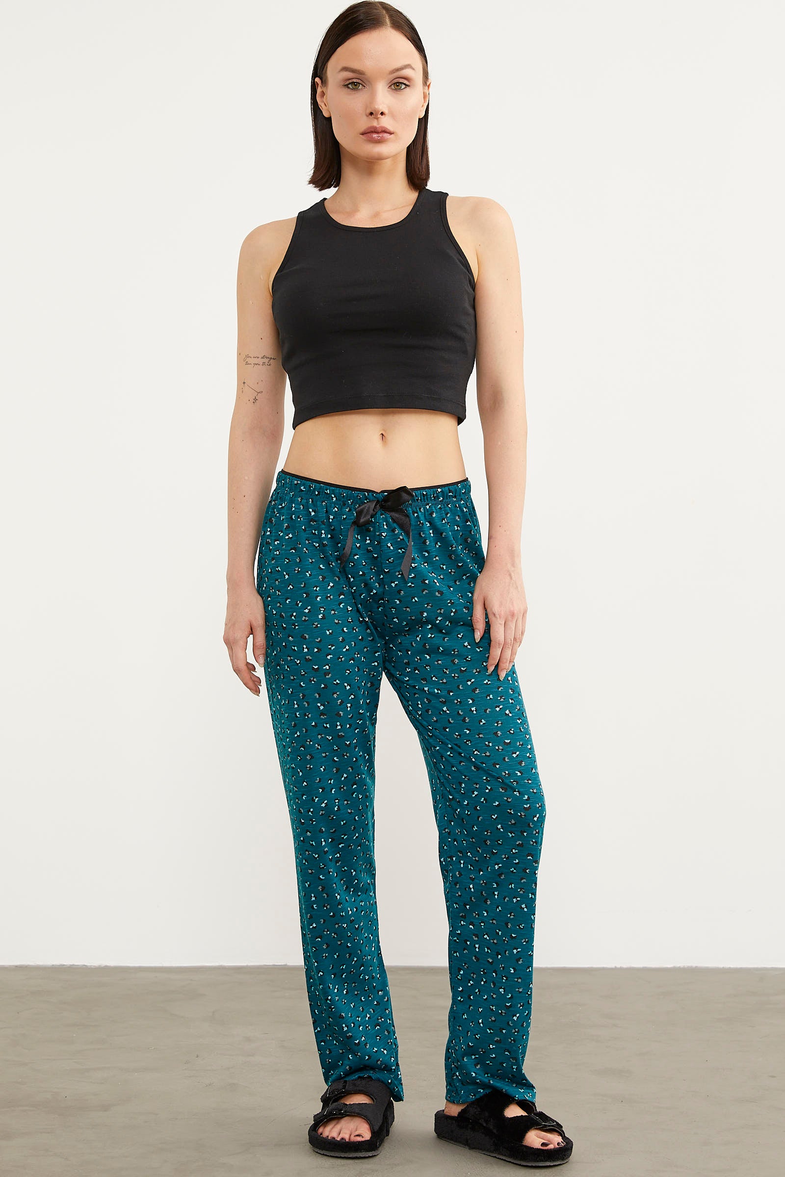 Desenli Viskon Pijama Altı - Petrol (2) Sementa