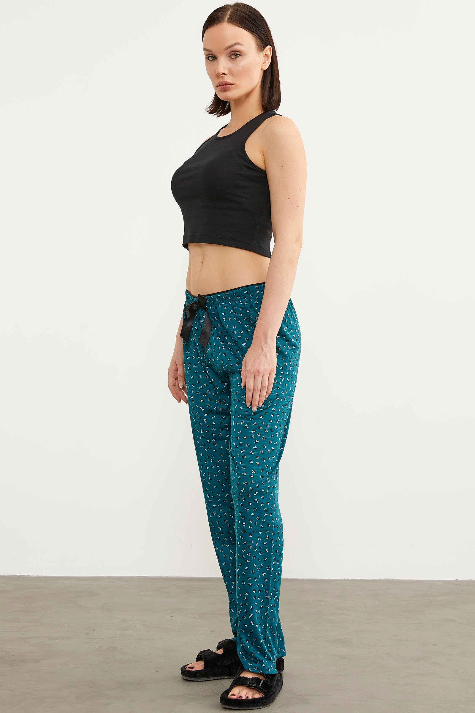 Desenli Viskon Pijama Altı - Petrol (3) Sementa