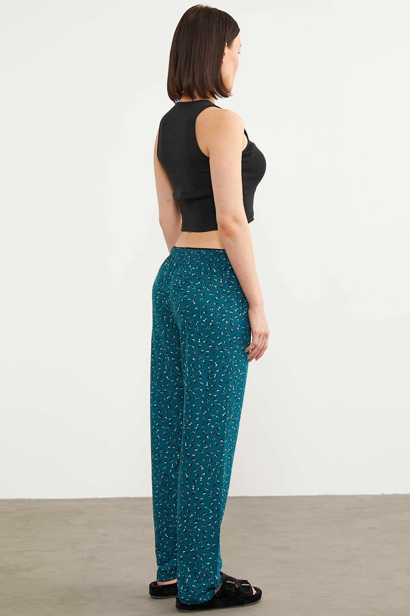 Desenli Viskon Pijama Altı - Petrol (4) Sementa