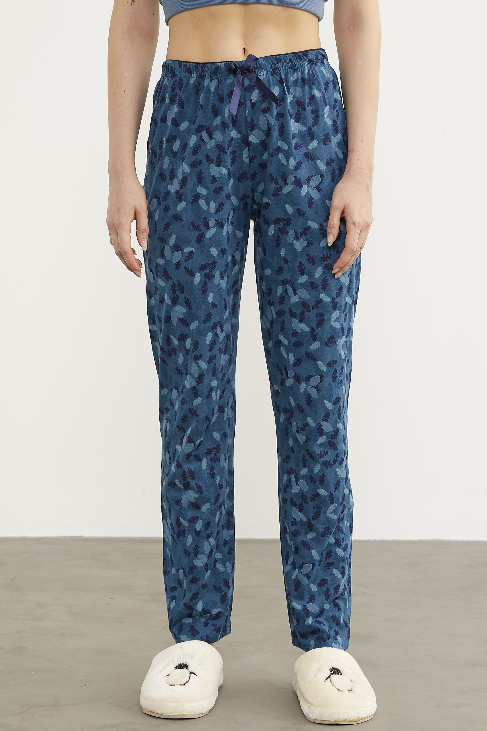 Desenli Viskon Pijama Altı - Petrol (2) Sementa