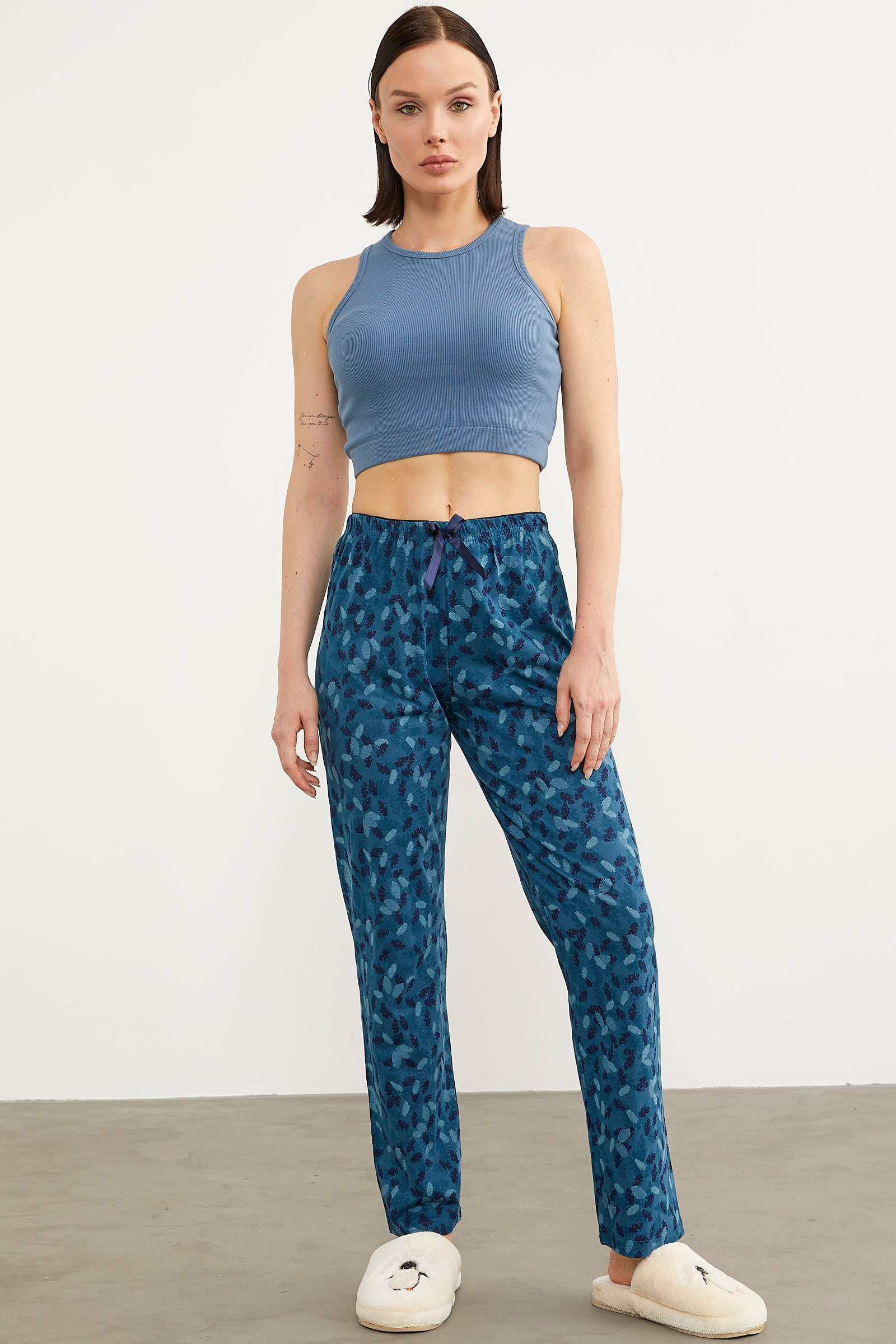 Desenli Viskon Pijama Altı - Petrol (1) Sementa