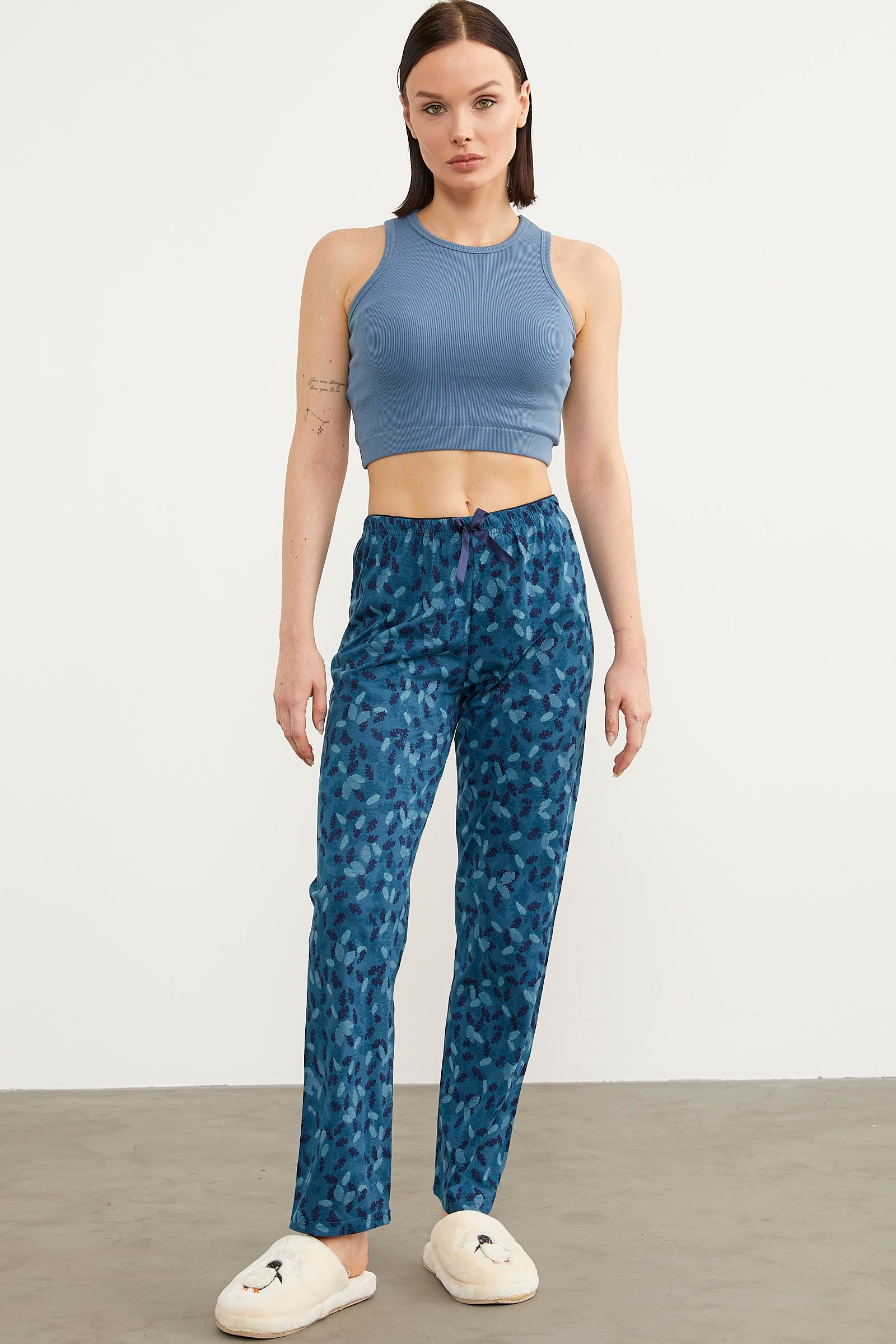 Desenli Viskon Pijama Altı - Petrol (3) Sementa