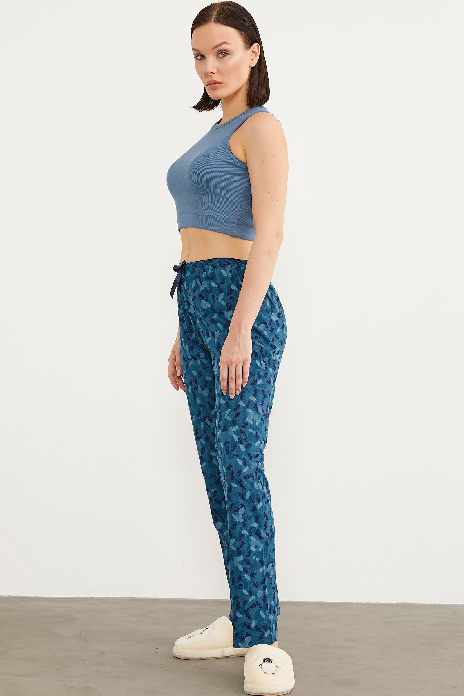 Desenli Viskon Pijama Altı - Petrol (4) Sementa