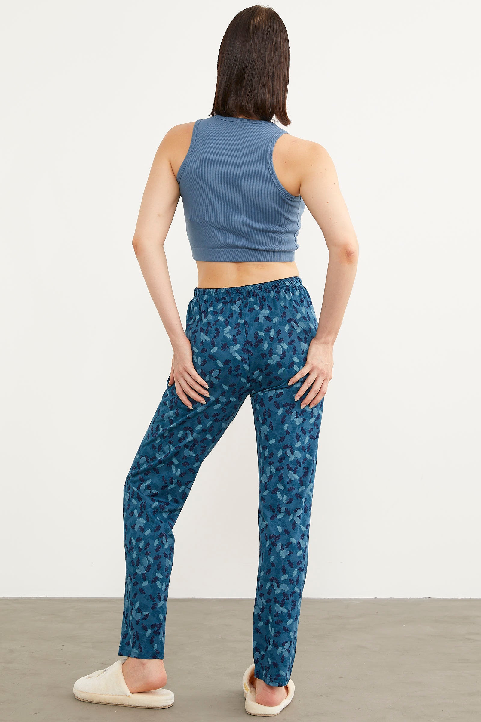 Desenli Viskon Pijama Altı - Petrol (5) Sementa