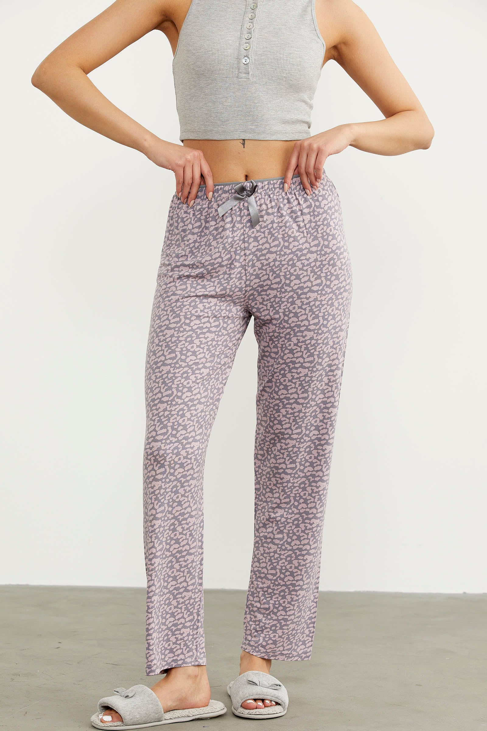 Desenli Viskon Pijama Altı - Pudra (3) Sementa