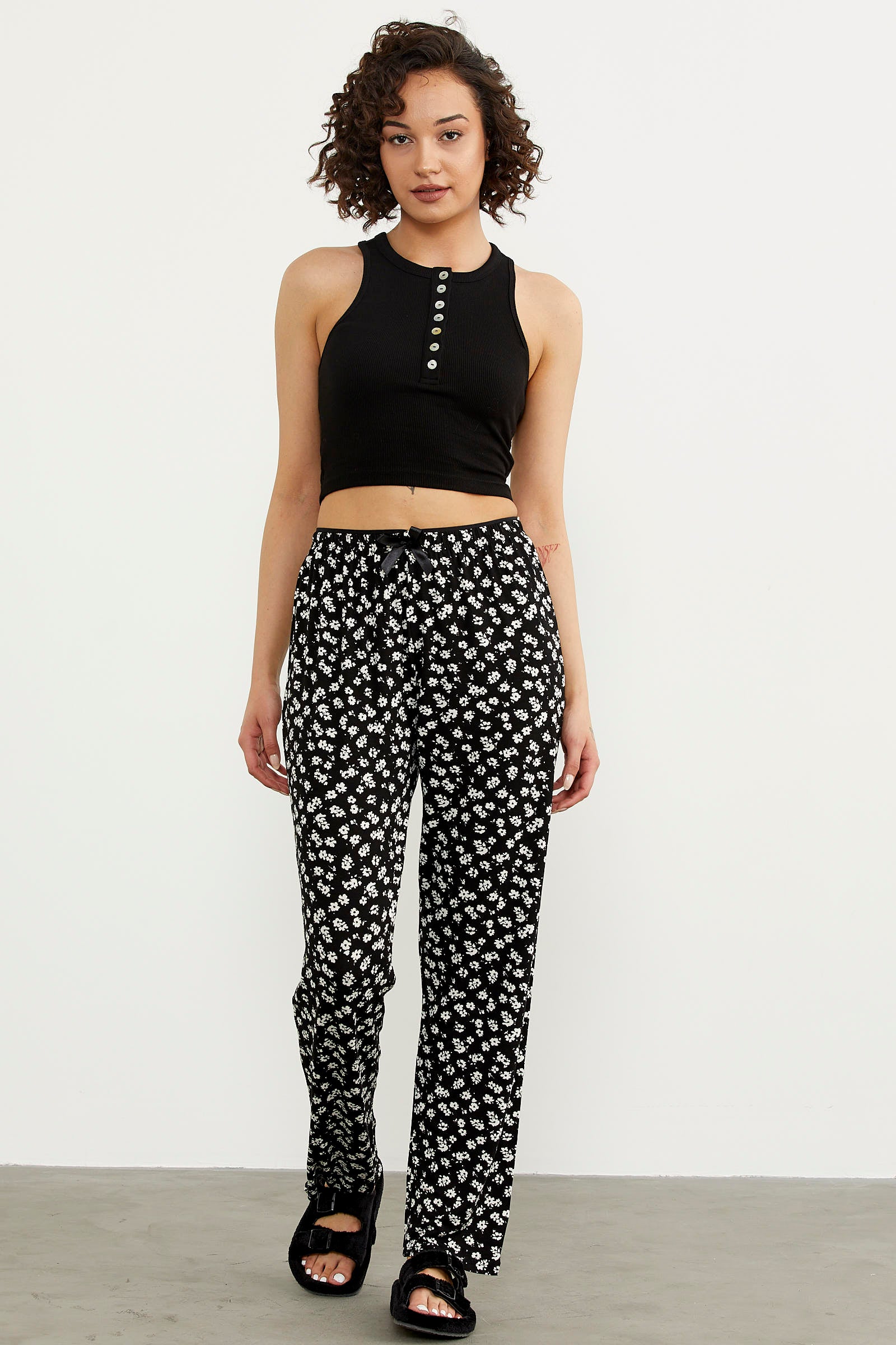 Desenli Viskon Pijama Altı - Siyah (1) Sementa