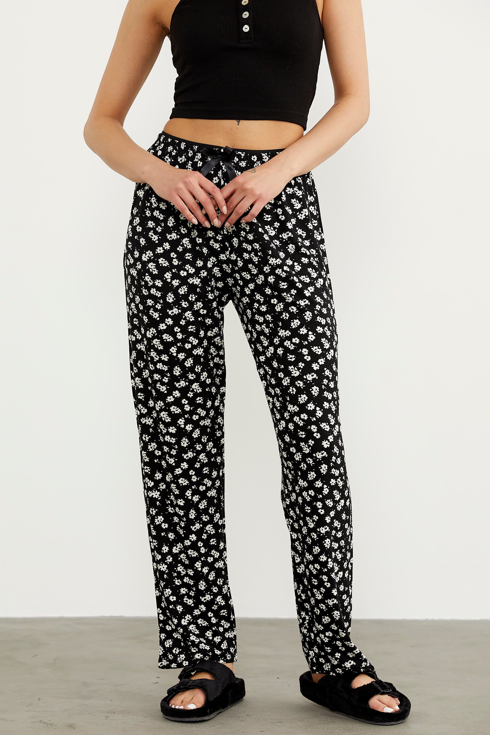 Desenli Viskon Pijama Altı - Siyah (2) Sementa