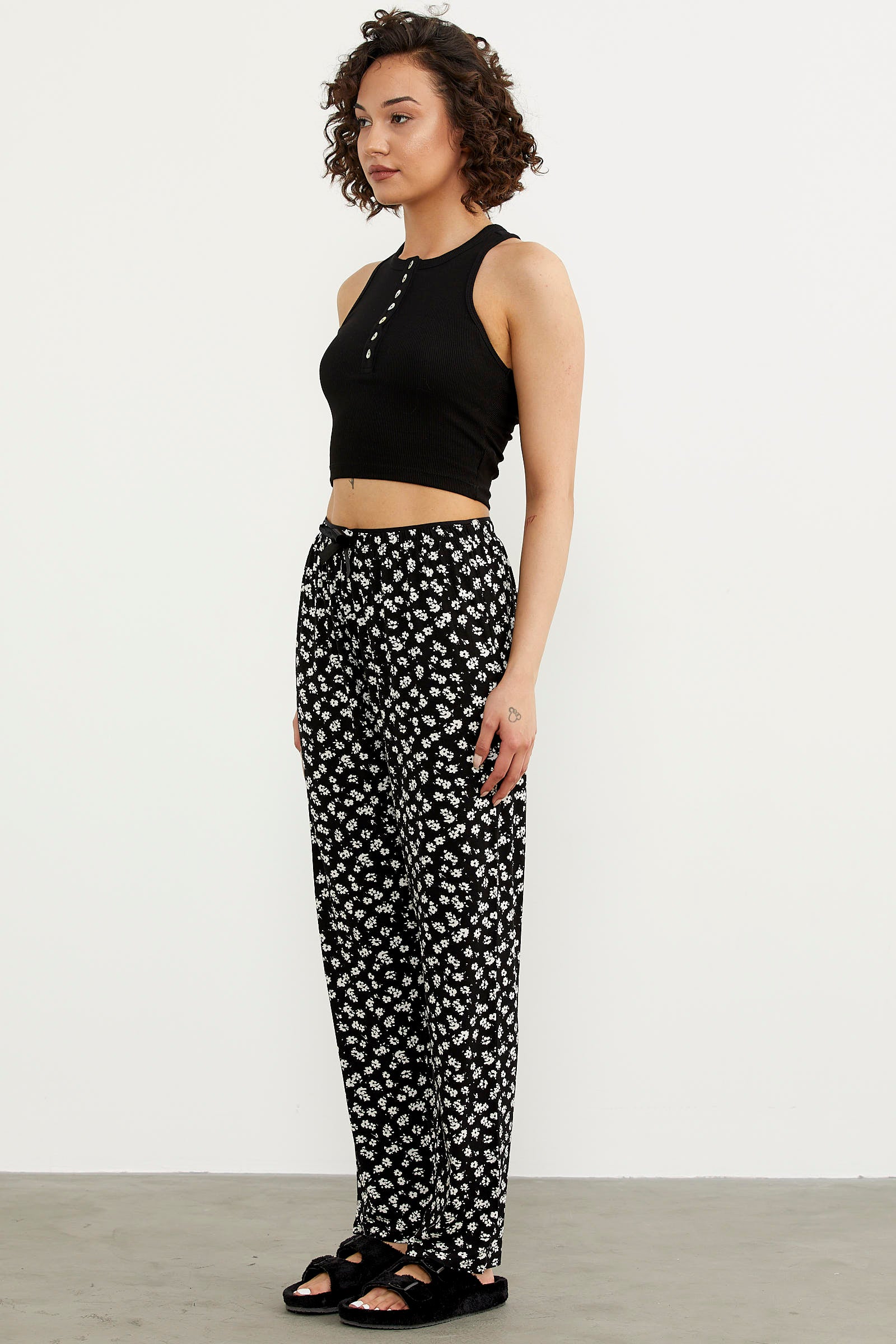 Desenli Viskon Pijama Altı - Siyah (3) Sementa