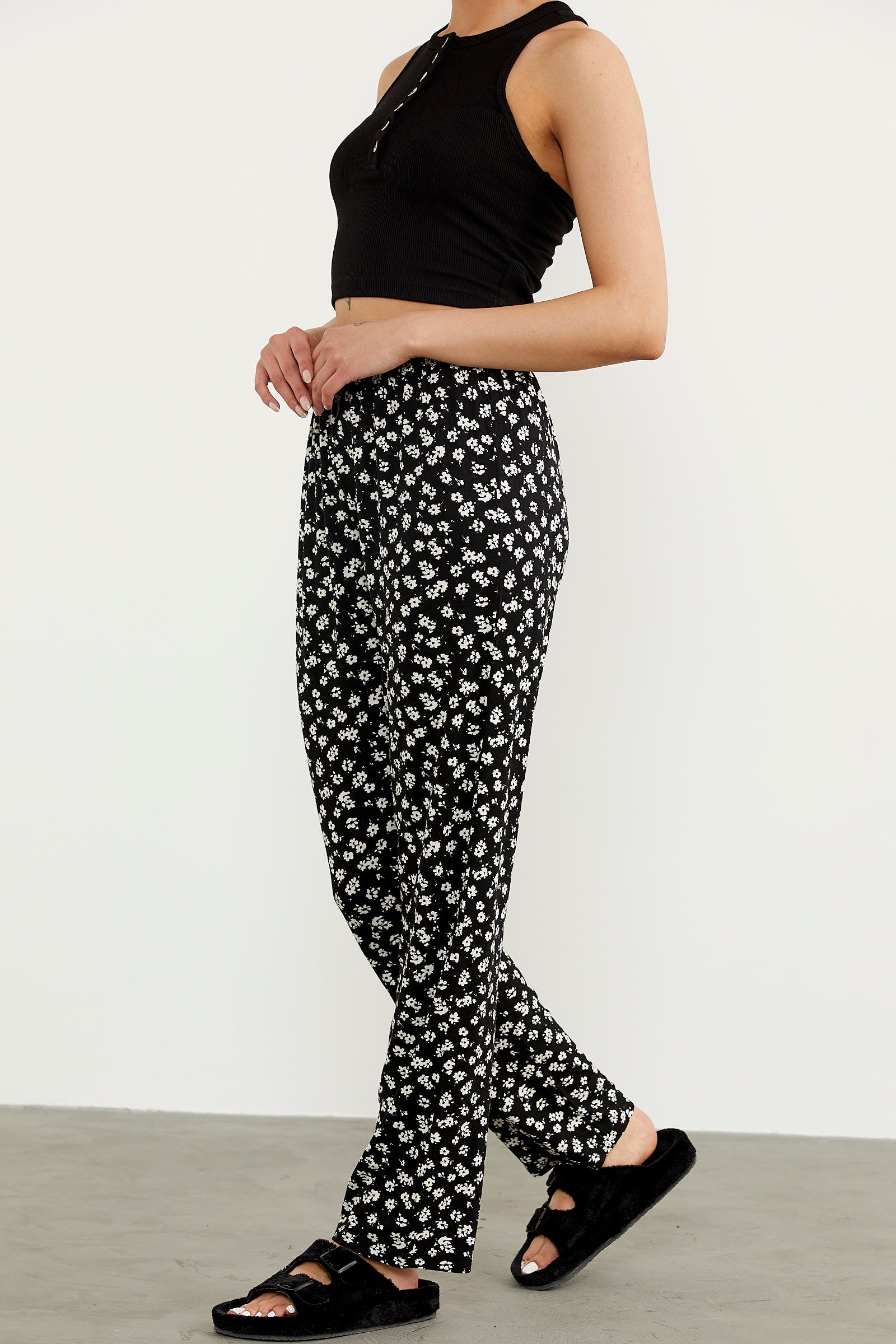 Desenli Viskon Pijama Altı - Siyah (4) Sementa