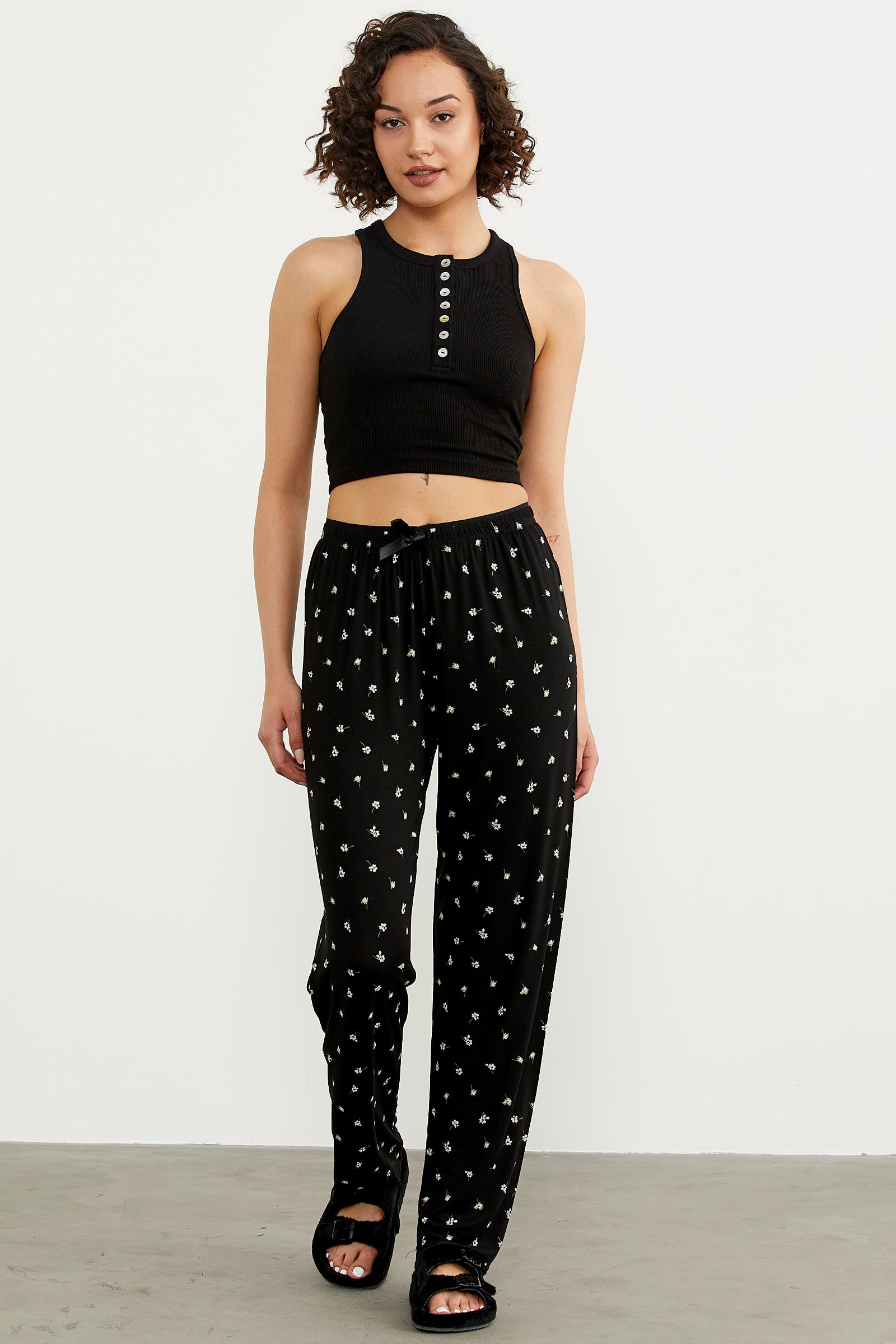 Desenli Viskon Pijama Altı - Siyah (1) Sementa