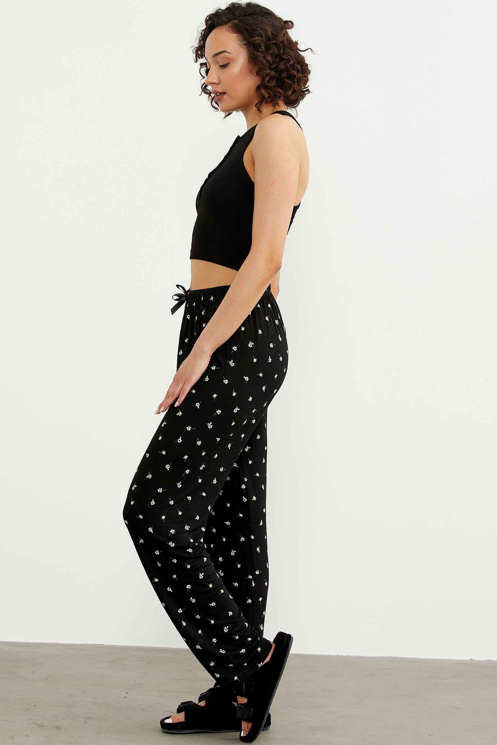 Desenli Viskon Pijama Altı - Siyah (4) Sementa