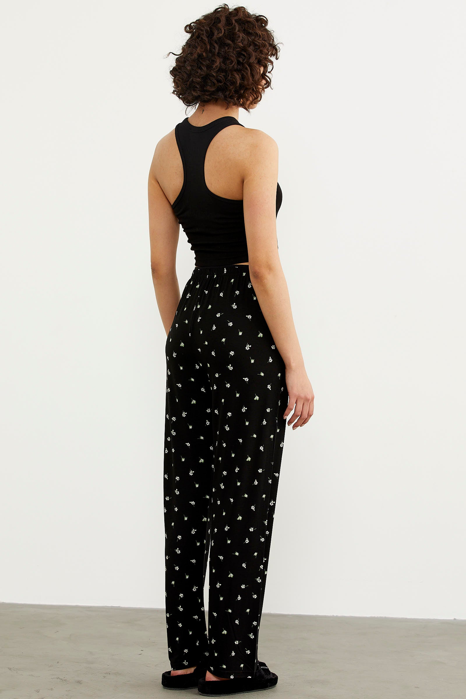 Desenli Viskon Pijama Altı - Siyah (5) Sementa