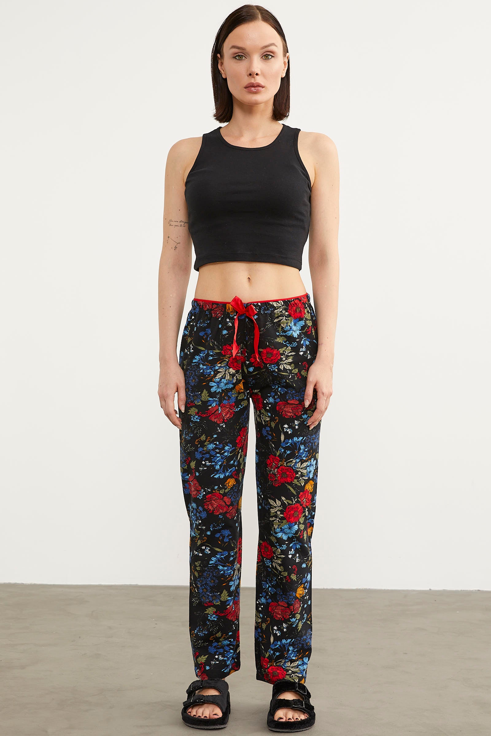 Desenli Viskon Pijama Altı - Siyah (1) Sementa