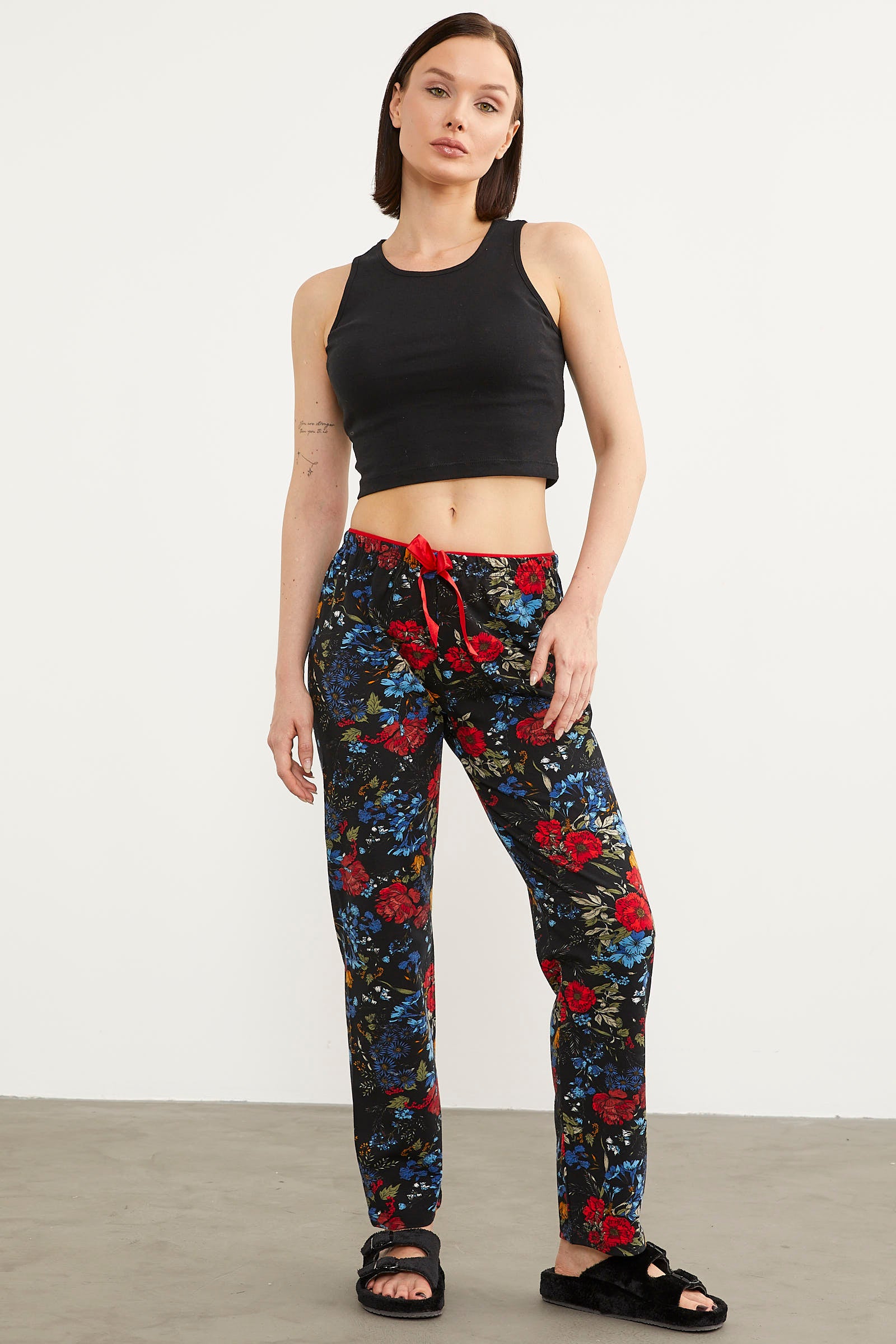 Desenli Viskon Pijama Altı - Siyah (2) Sementa