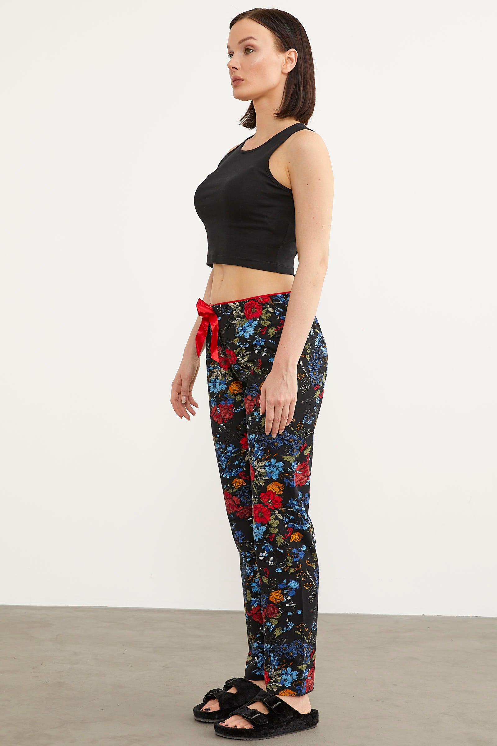 Desenli Viskon Pijama Altı - Siyah (3) Sementa