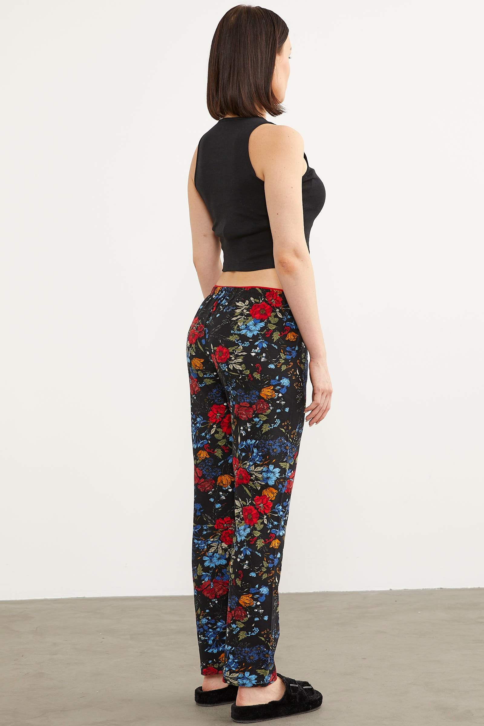 Desenli Viskon Pijama Altı - Siyah (4) Sementa