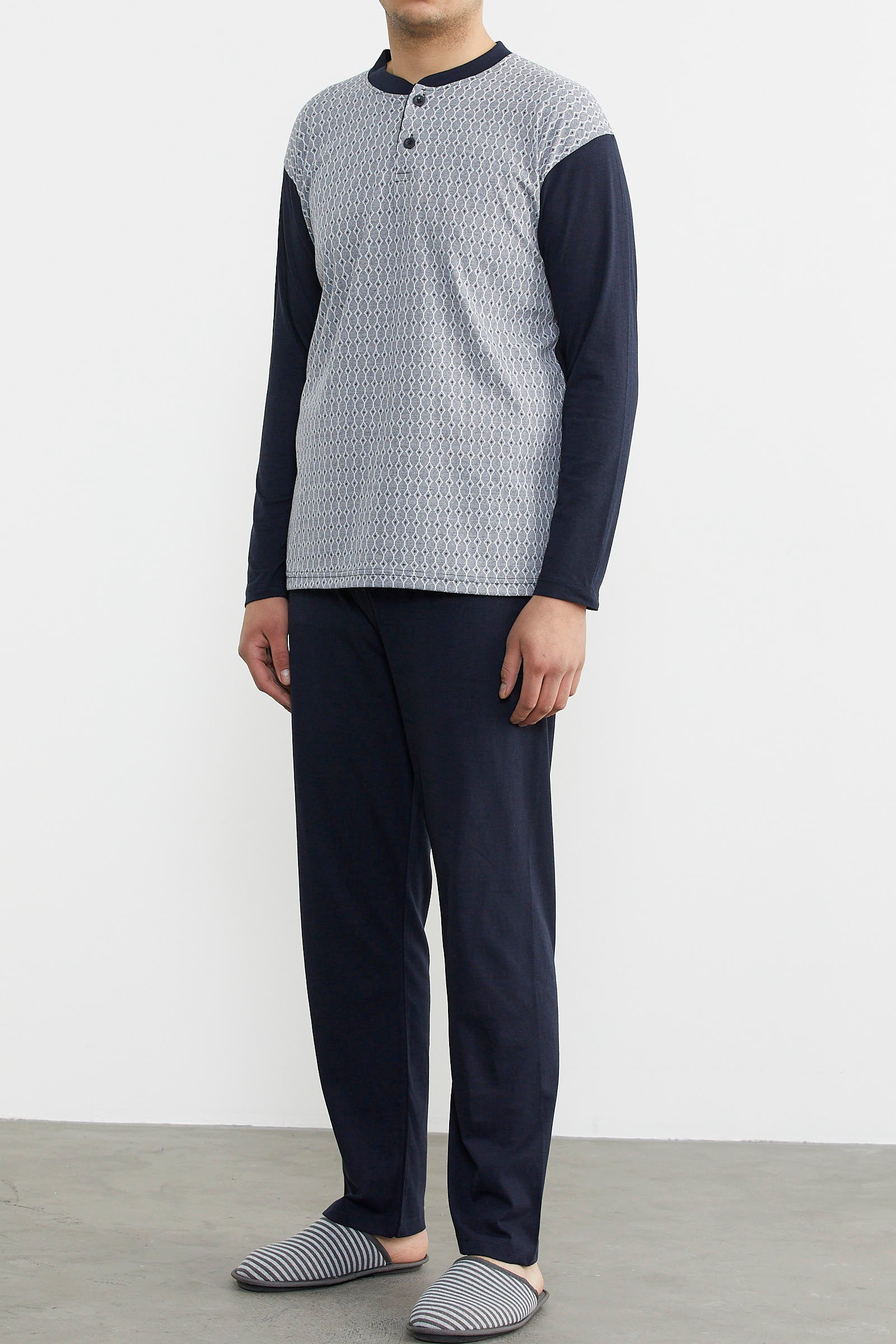 Desenli Yazlık Pijama Takım - Gri (2) Sementa