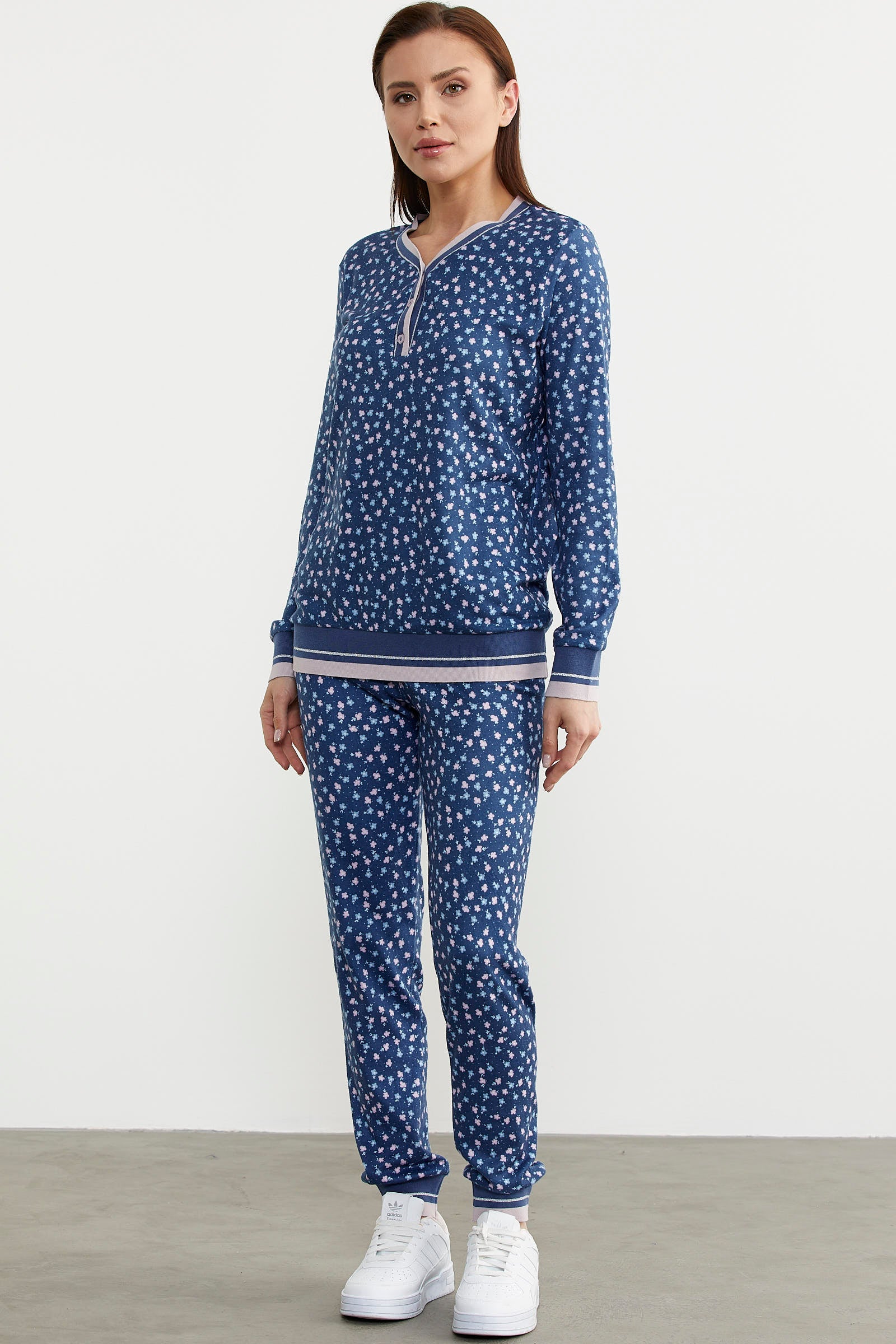 Desenli Yumoş Pijama Takım - Mavi (2) Sementa