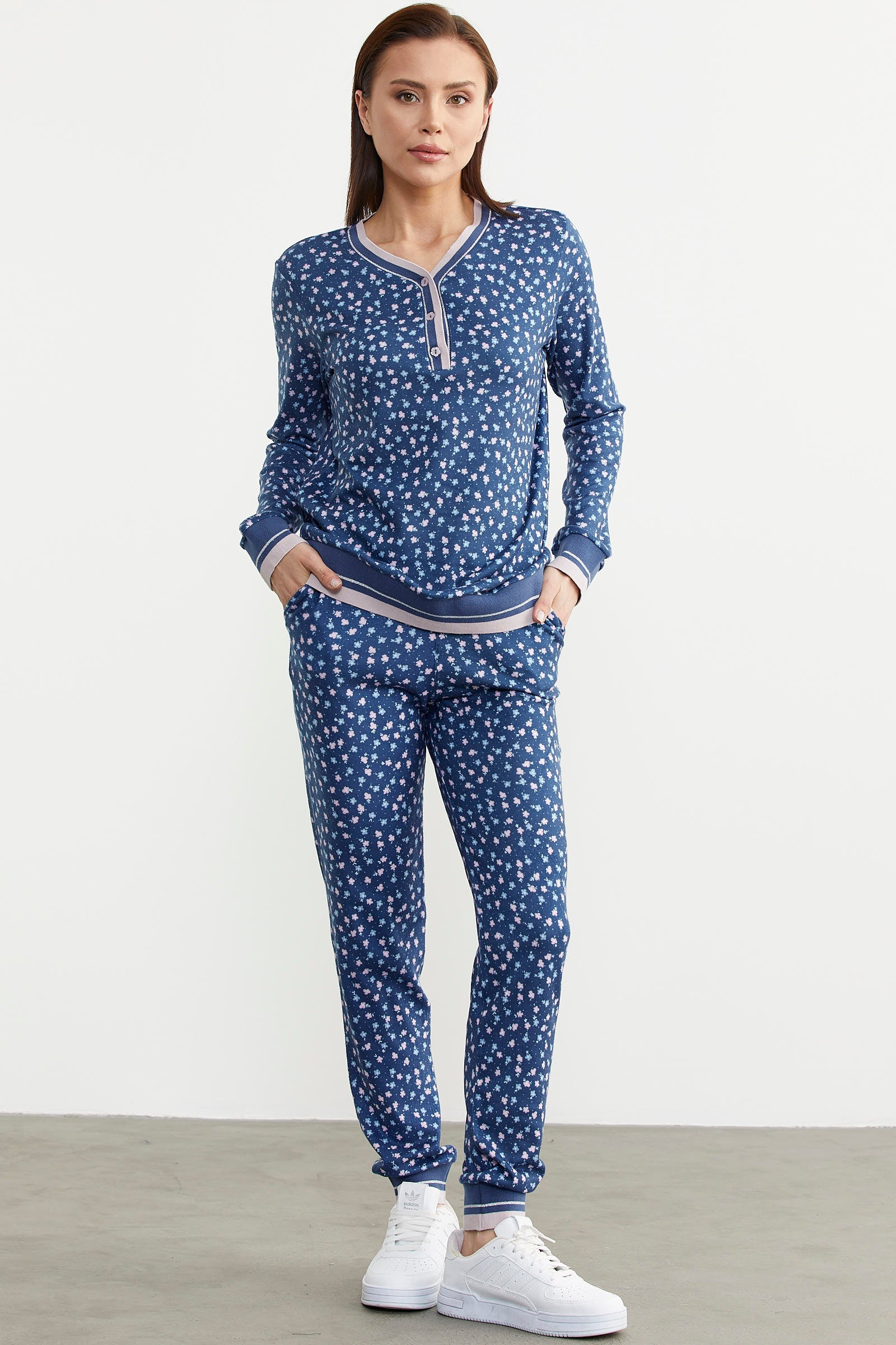 Desenli Yumoş Pijama Takım - Mavi (4) Sementa