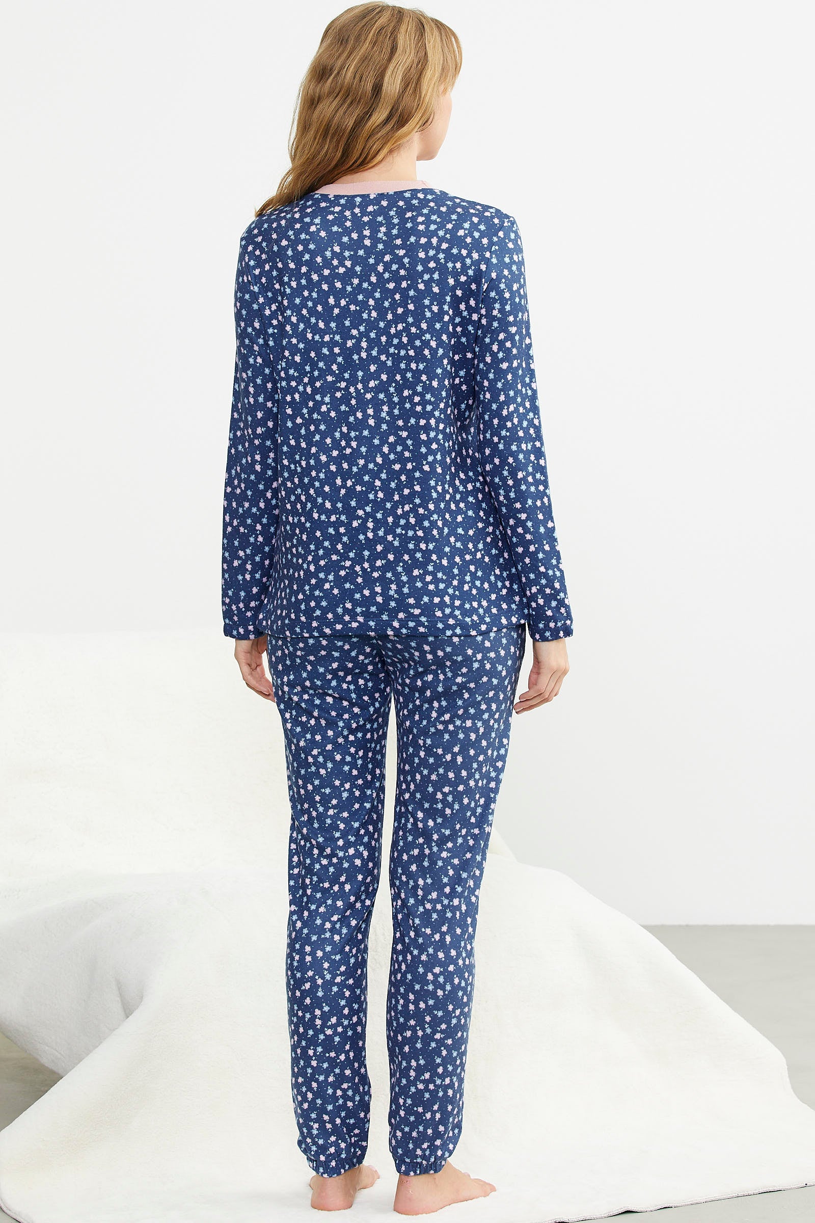 Desenli Yumoş Pijama Takım - Mavi - Sementa