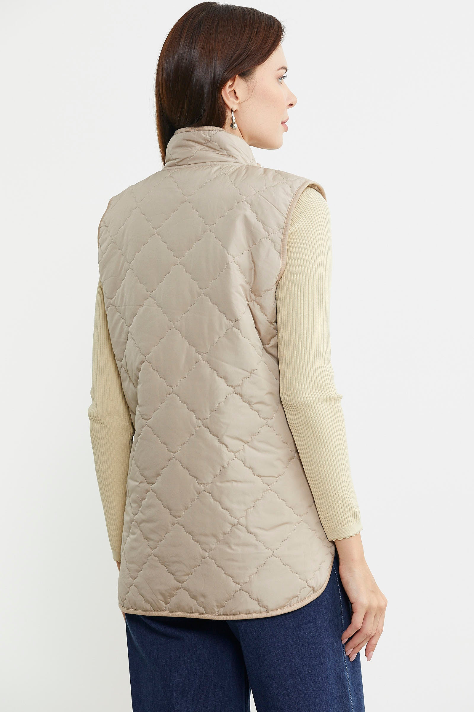 Dik Yaka Cepli Kapitone Yelek - Bej - Sementa