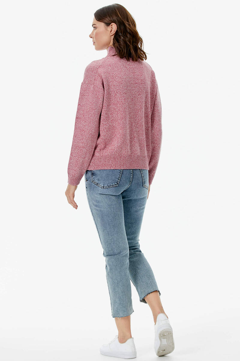 Dik Yaka Cepli Triko Kazak - Gül (4) Sementa