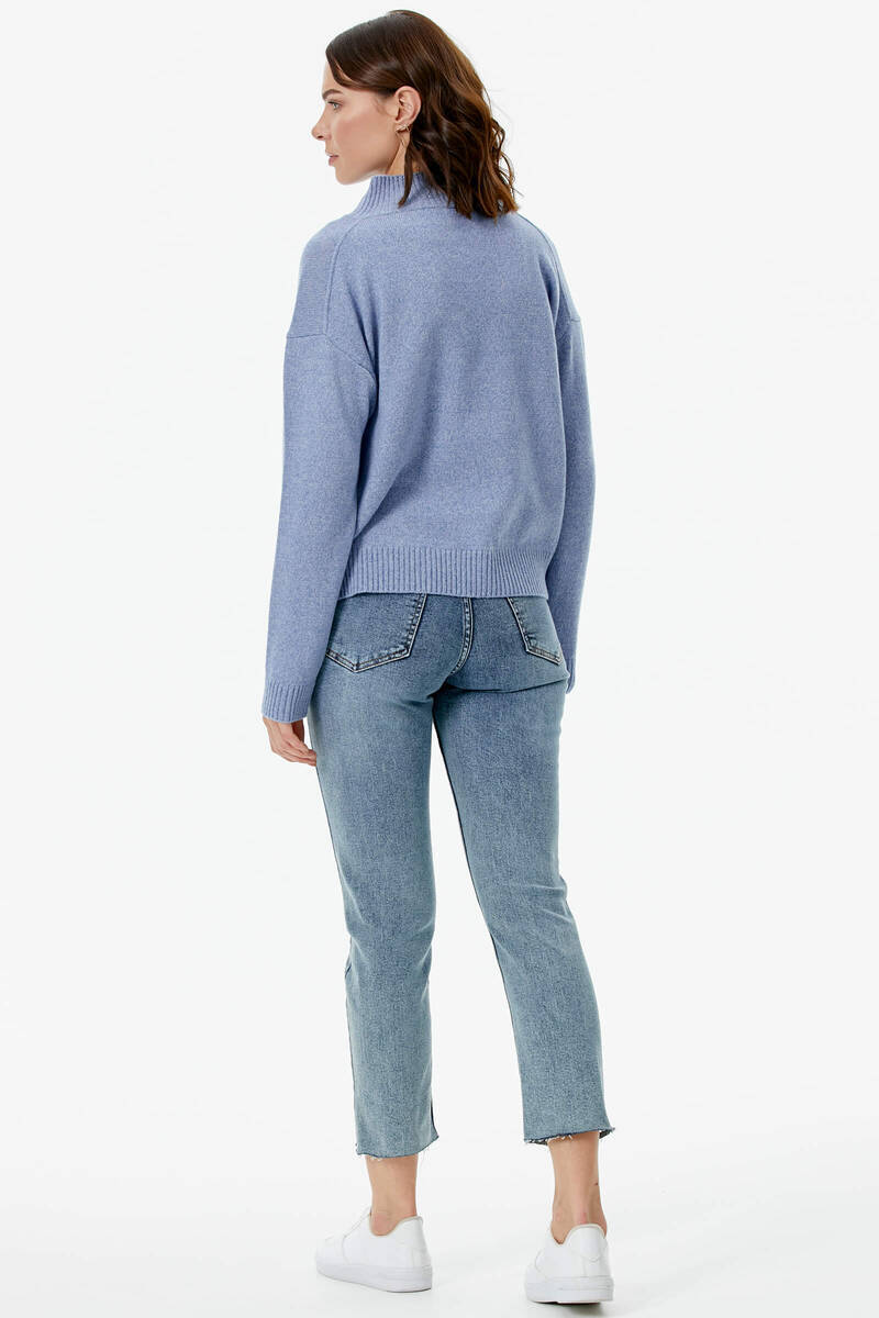 Dik Yaka Cepli Triko Kazak - Mavi (5) Sementa