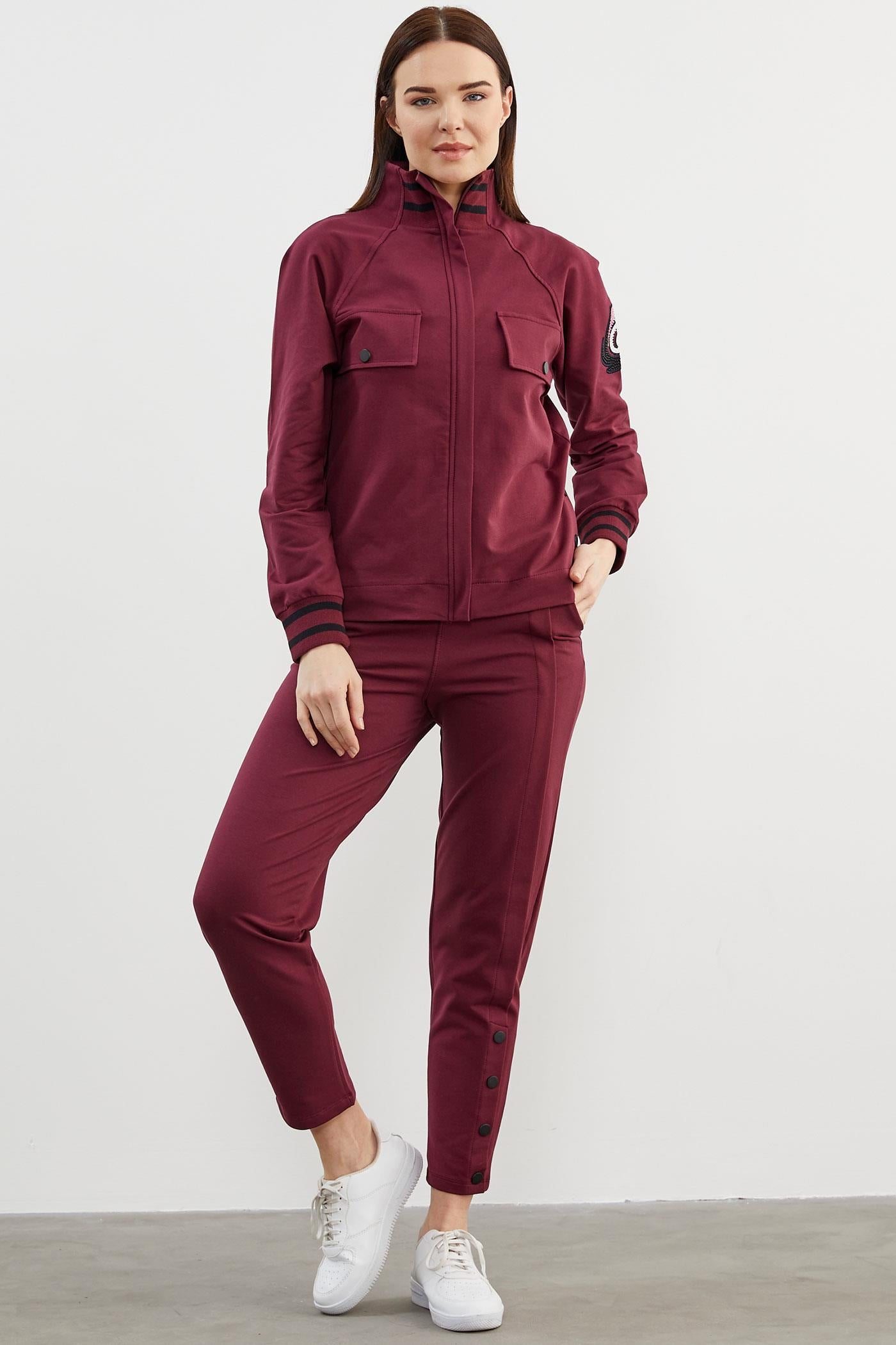 Dik Yaka Çıtçıt Detaylı Eşofman Takım - Bordo (1) Sementa