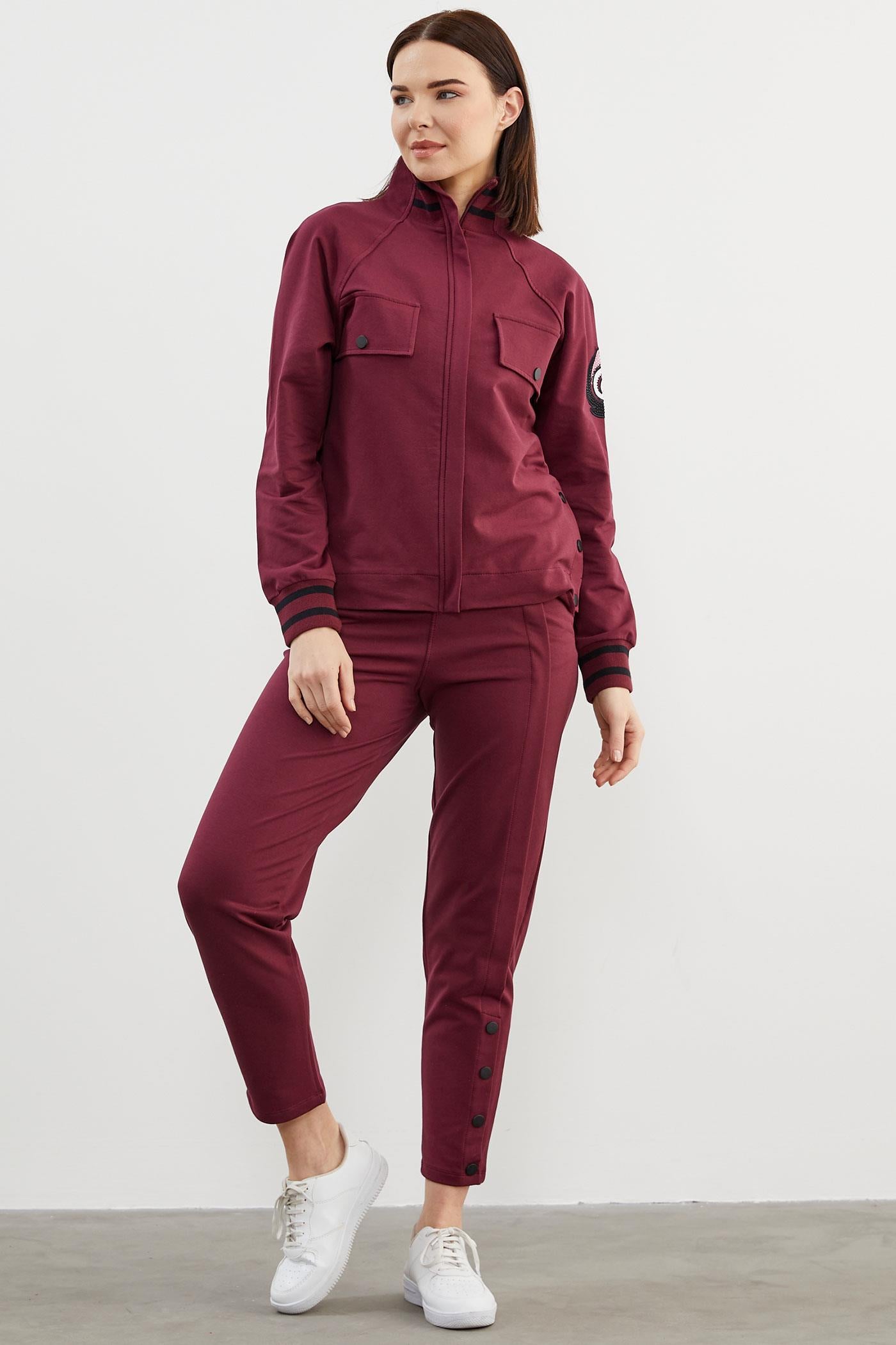 Dik Yaka Çıtçıt Detaylı Eşofman Takım - Bordo (2) Sementa