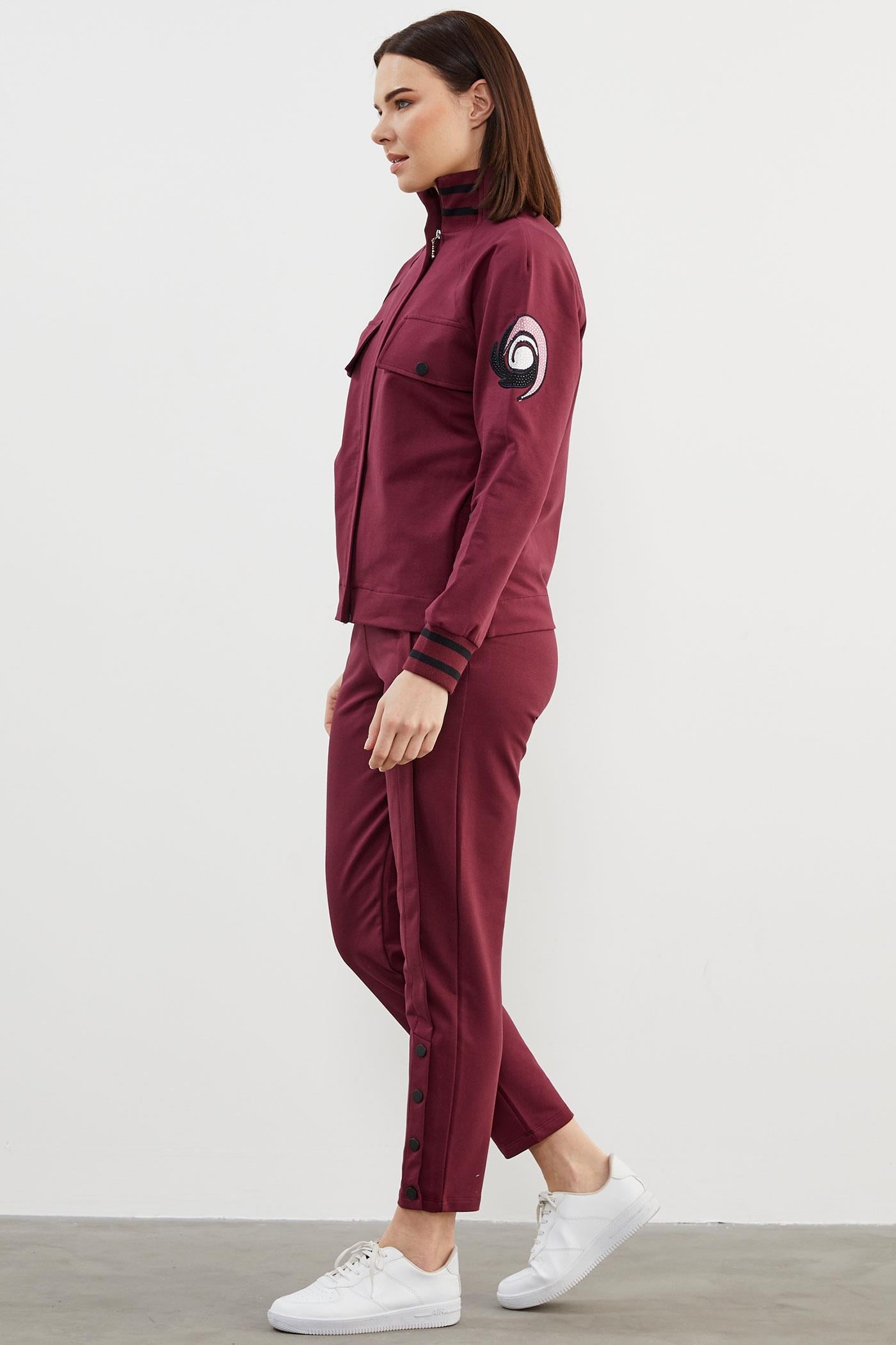 Dik Yaka Çıtçıt Detaylı Eşofman Takım - Bordo (3) Sementa