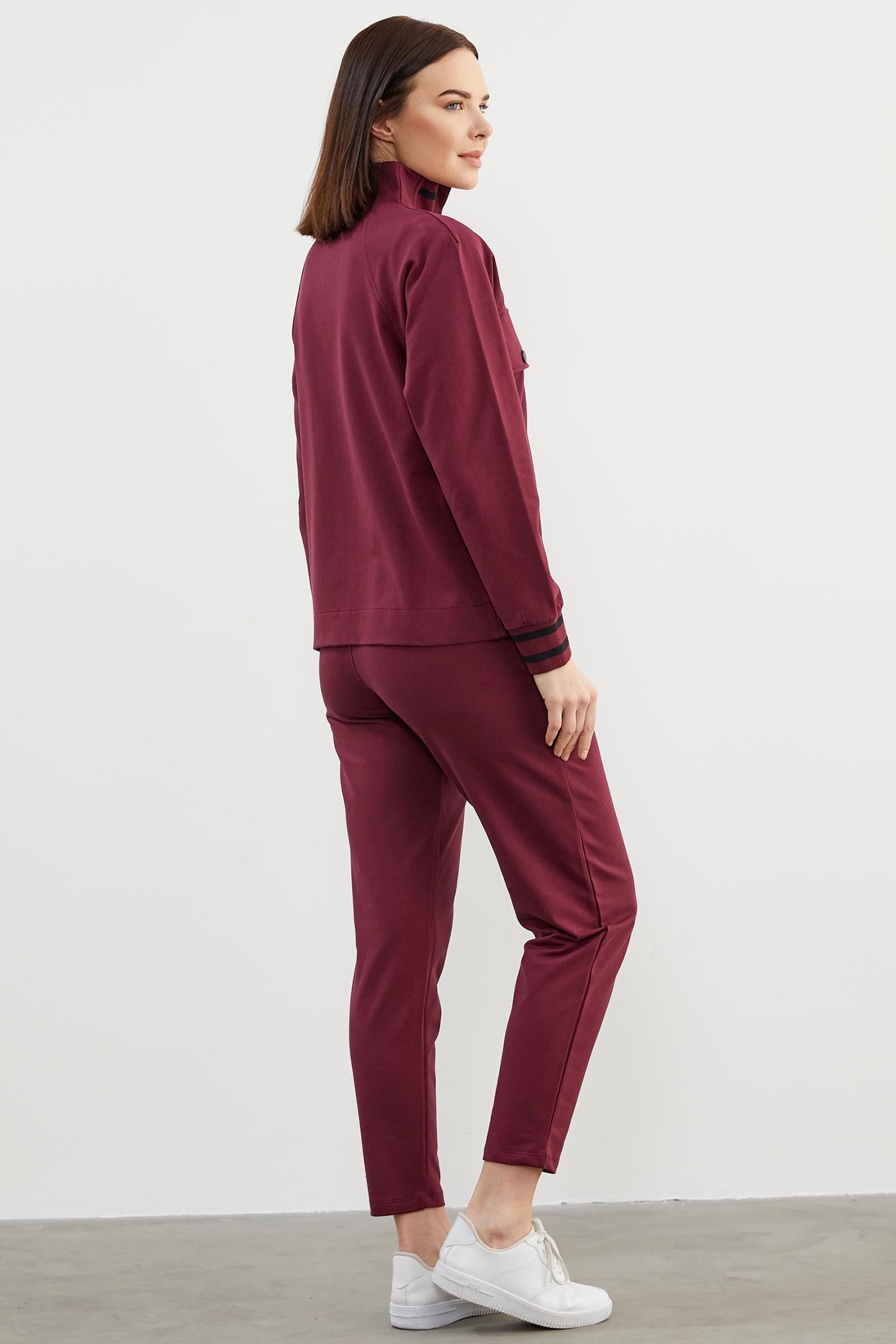 Dik Yaka Çıtçıt Detaylı Eşofman Takım - Bordo (6) Sementa