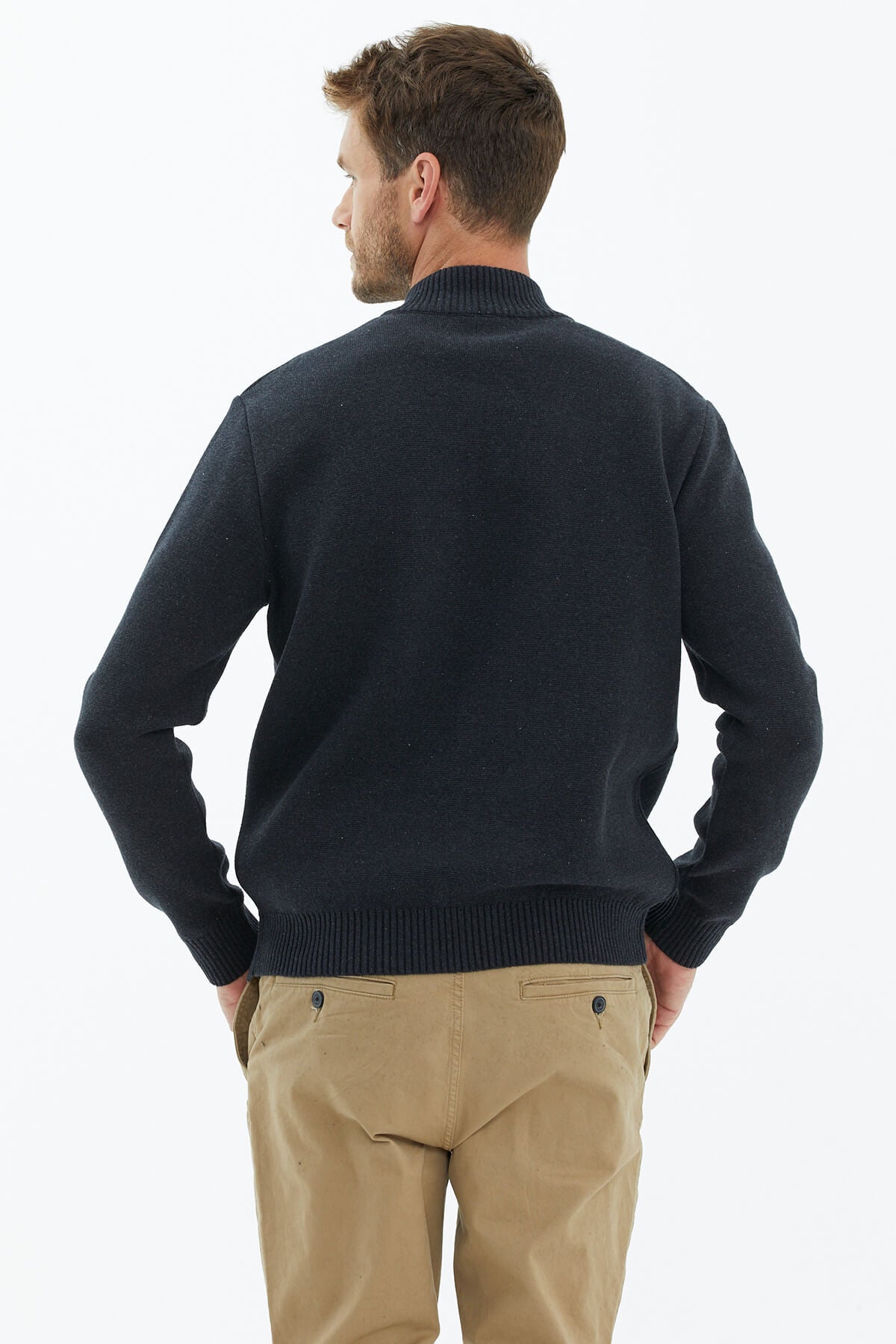 Dik Yaka Düğmeli Triko Hırka - Antrasit (4) Sementa