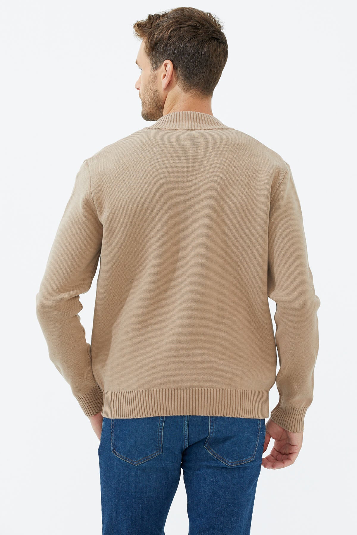 Dik Yaka Düğmeli Triko Hırka - Kamel (4) Sementa