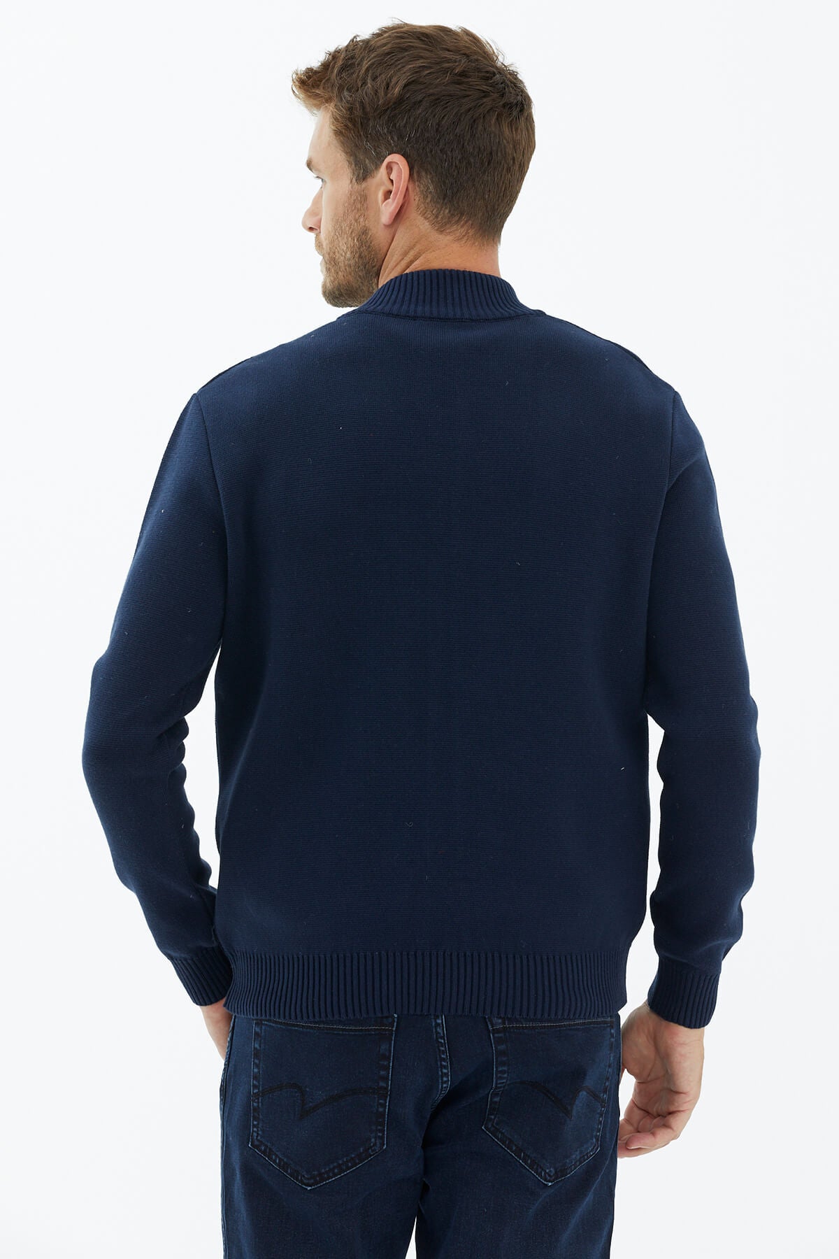 Dik Yaka Düğmeli Triko Hırka - Lacivert (4) Sementa