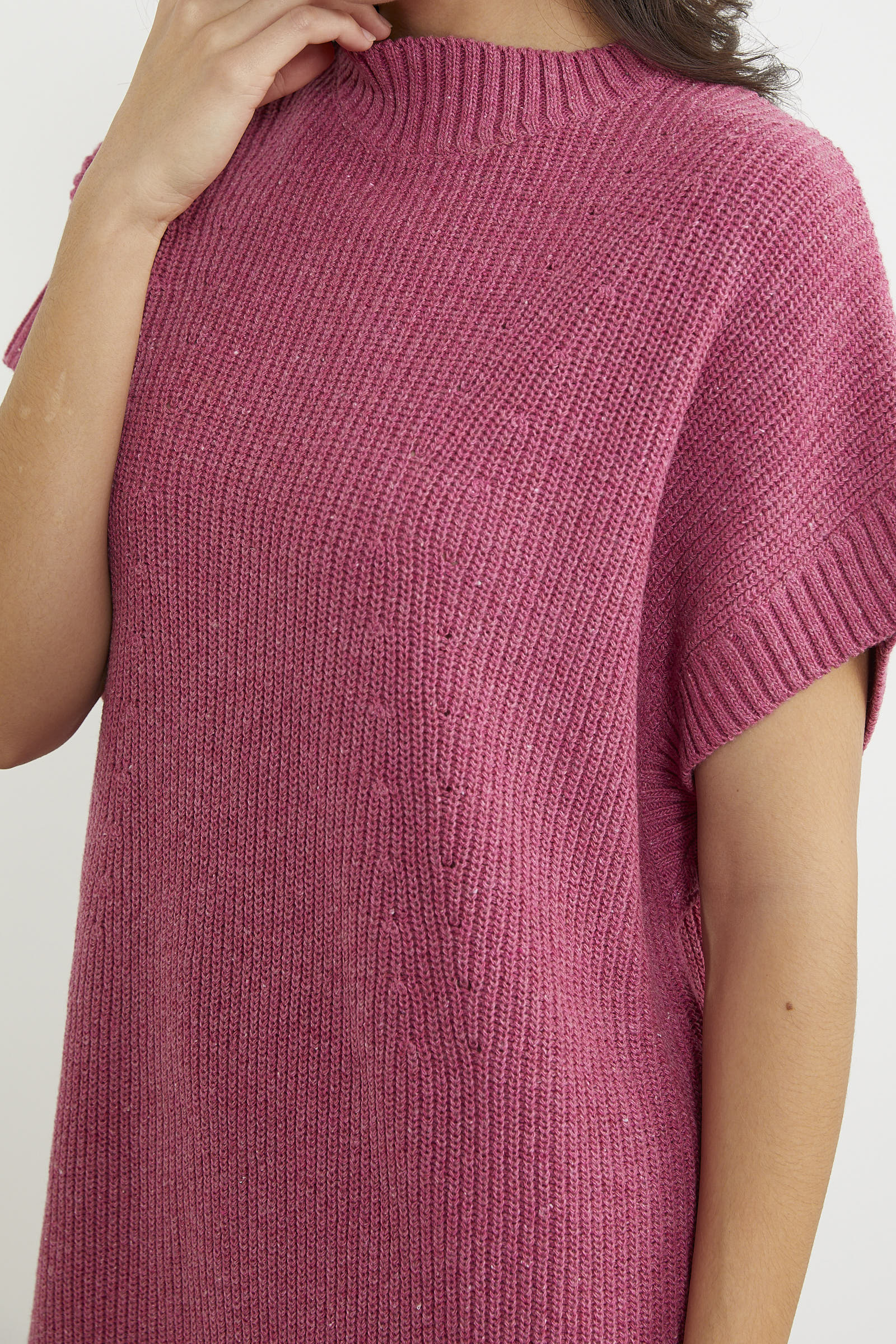 Dik Yaka Uzun Triko Süveter - Gül (6) Sementa