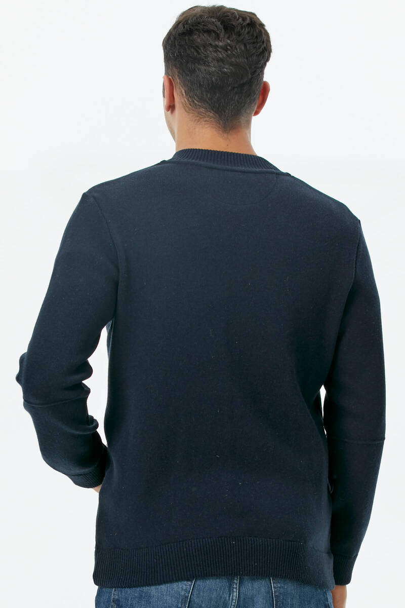 Dik Yaka Fermuarlı Cepli Triko Hırka - Lacivert (4) Sementa