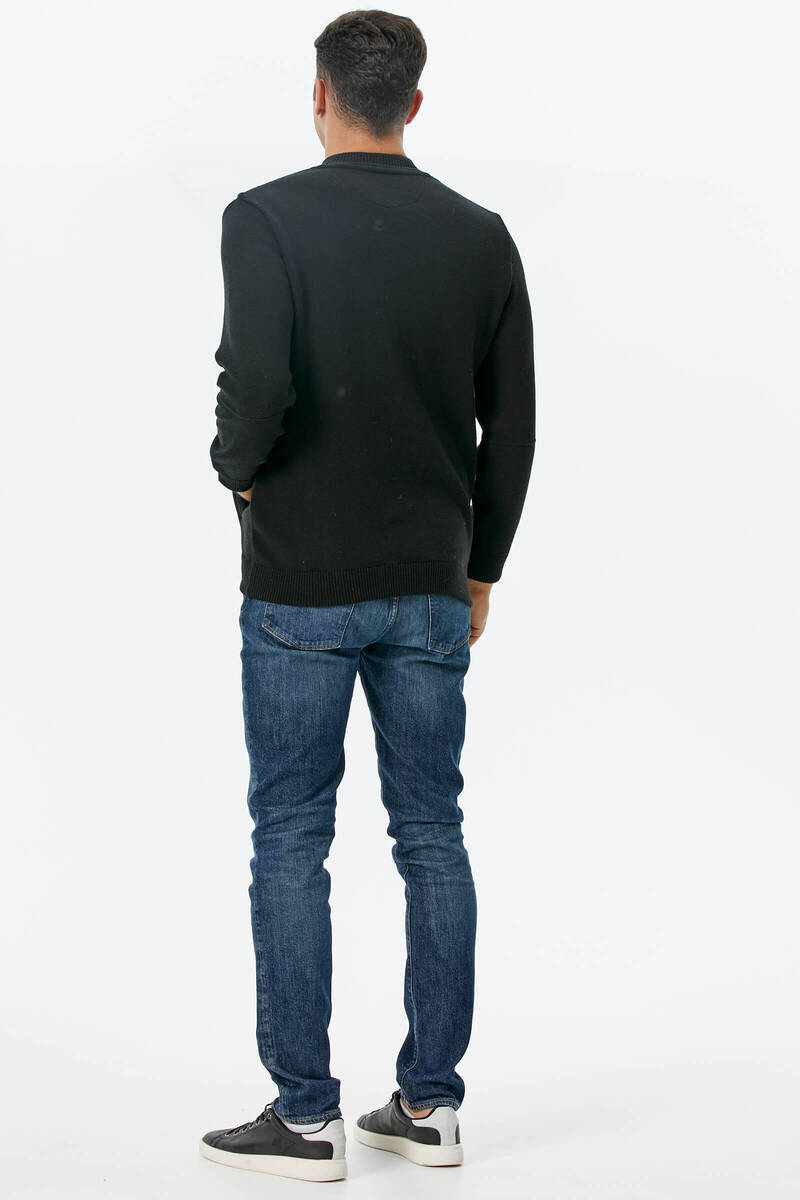 Dik Yaka Fermuarlı Cepli Triko Hırka - Siyah (4) Sementa