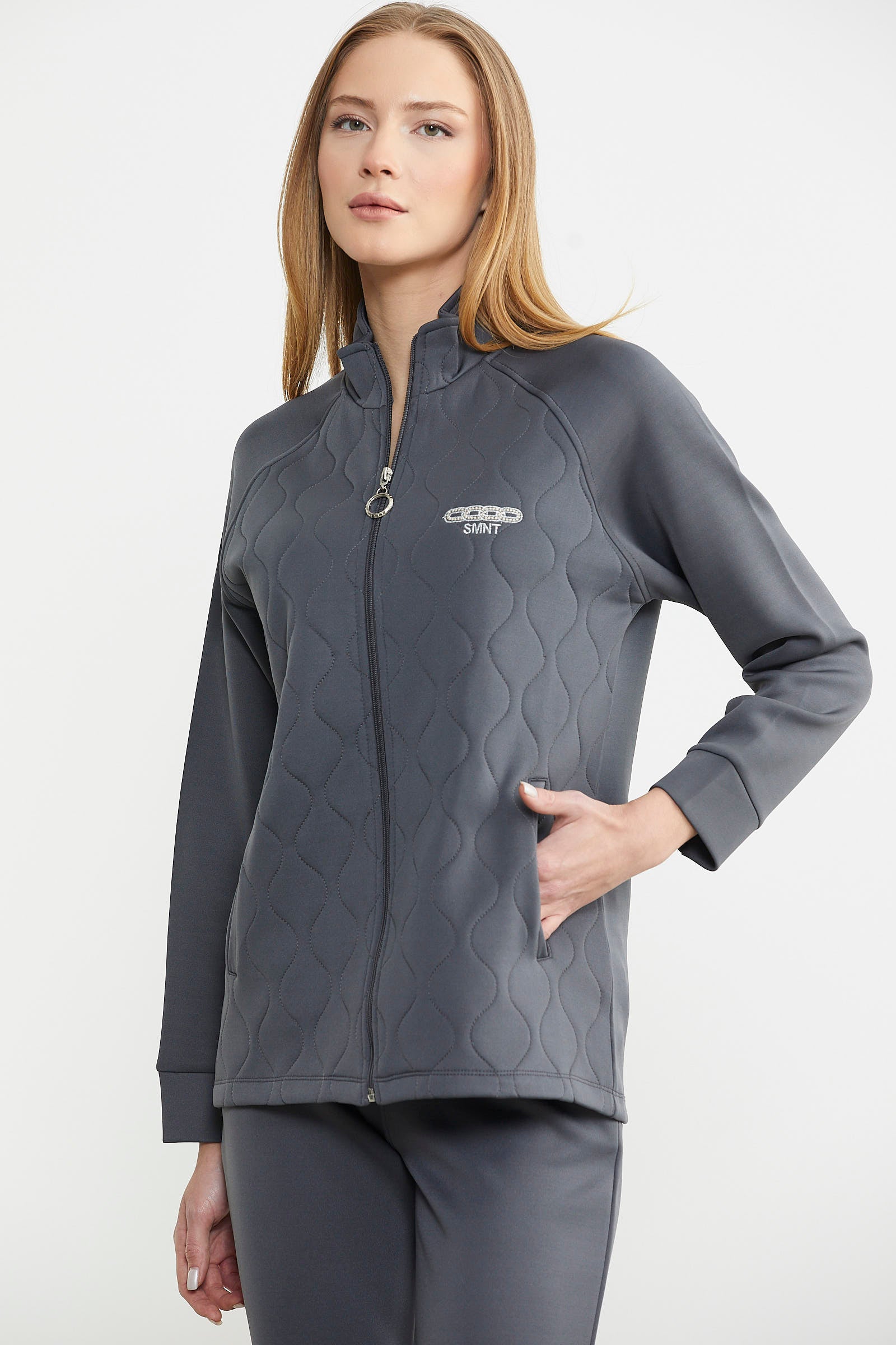 Dik Yaka Fermuarlı Eşofman Takım - Antrasit - Sementa