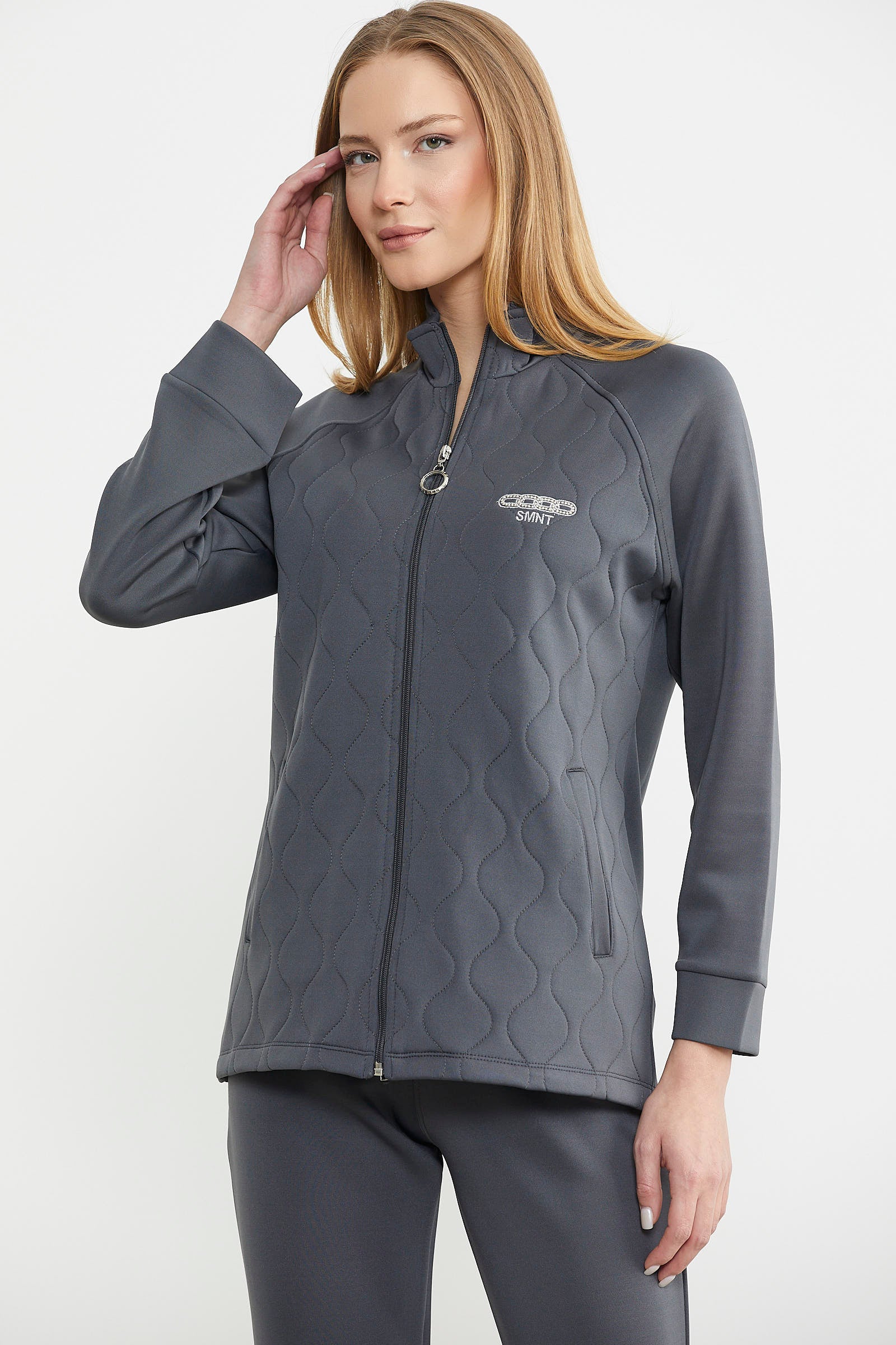 Dik Yaka Fermuarlı Eşofman Takım - Antrasit - Sementa