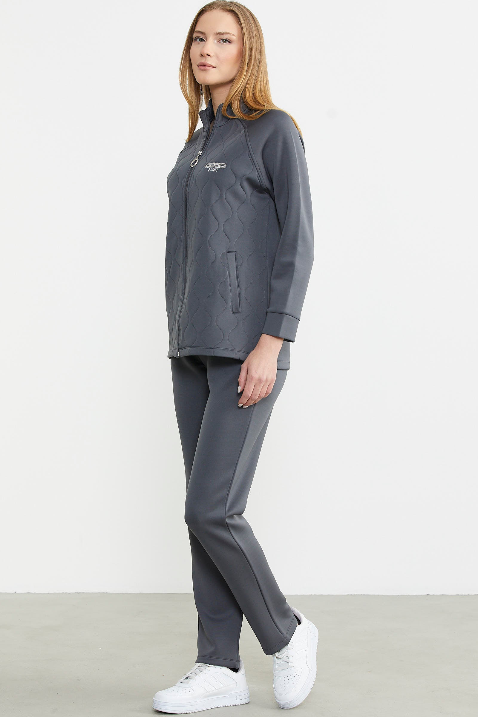 Dik Yaka Fermuarlı Eşofman Takım - Antrasit - Sementa